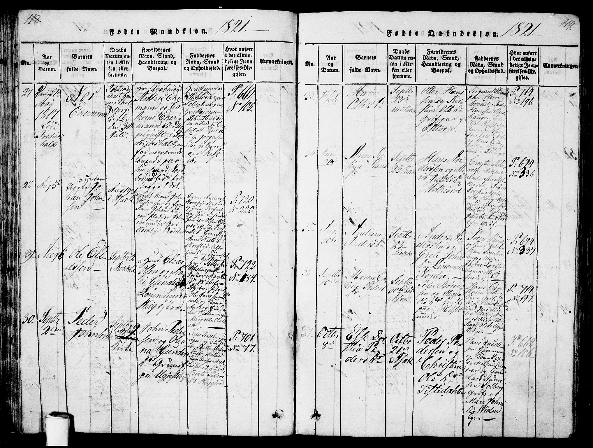 Berg prestekontor Kirkebøker, AV/SAO-A-10902/G/Ga/L0001: Parish register (copy) no. I 1, 1815-1832, p. 118-119