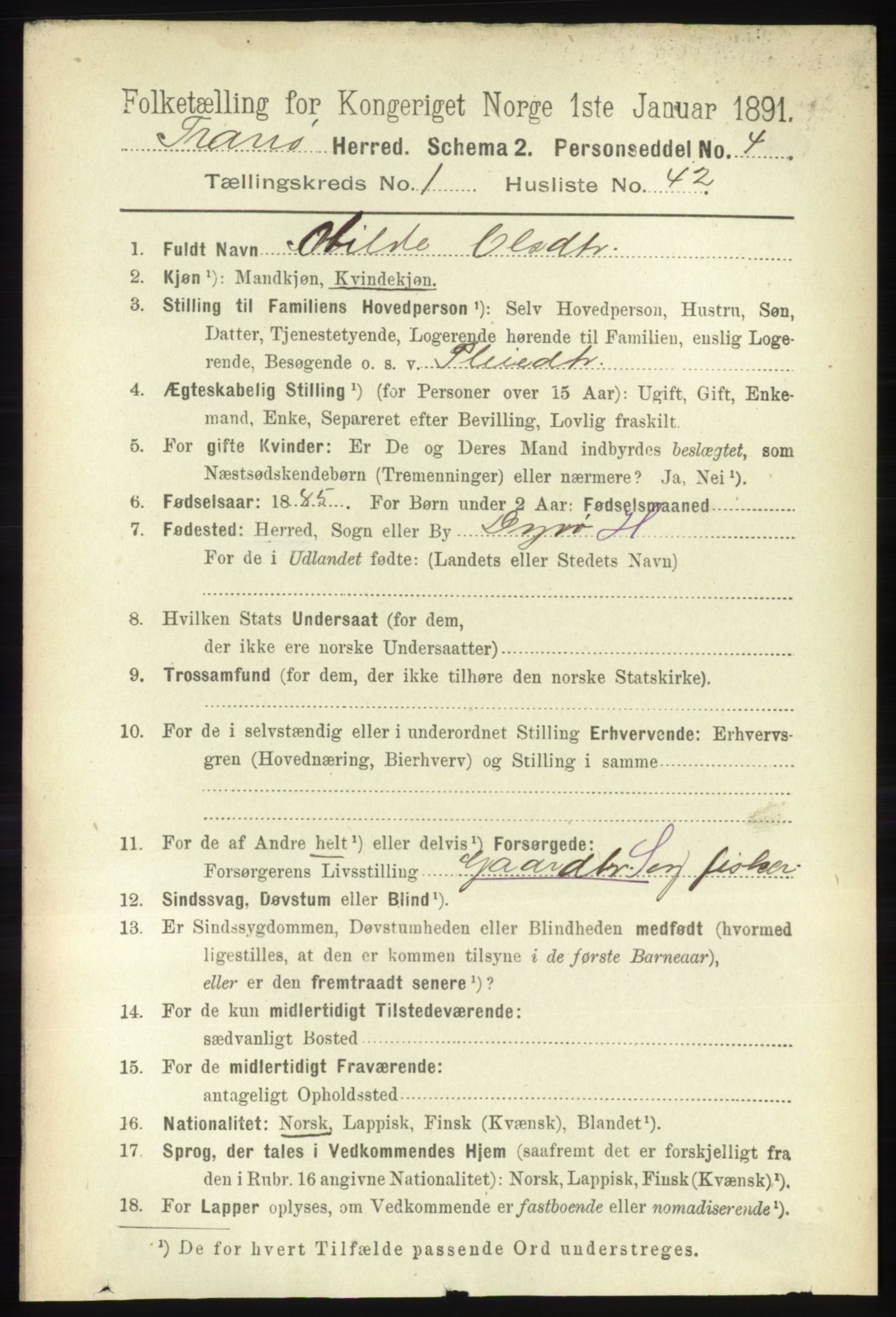 RA, 1891 census for 1927 Tranøy, 1891, p. 347