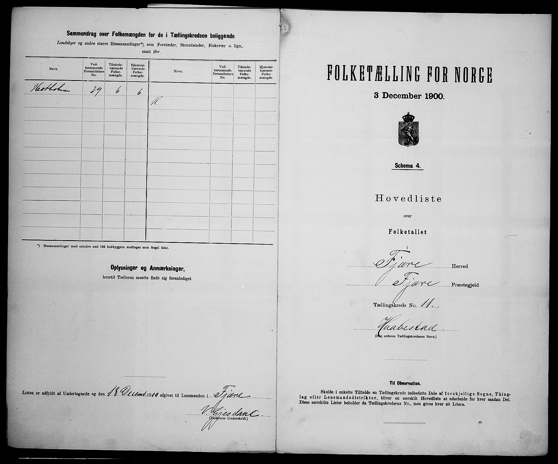 SAK, 1900 census for Fjære, 1900, p. 45