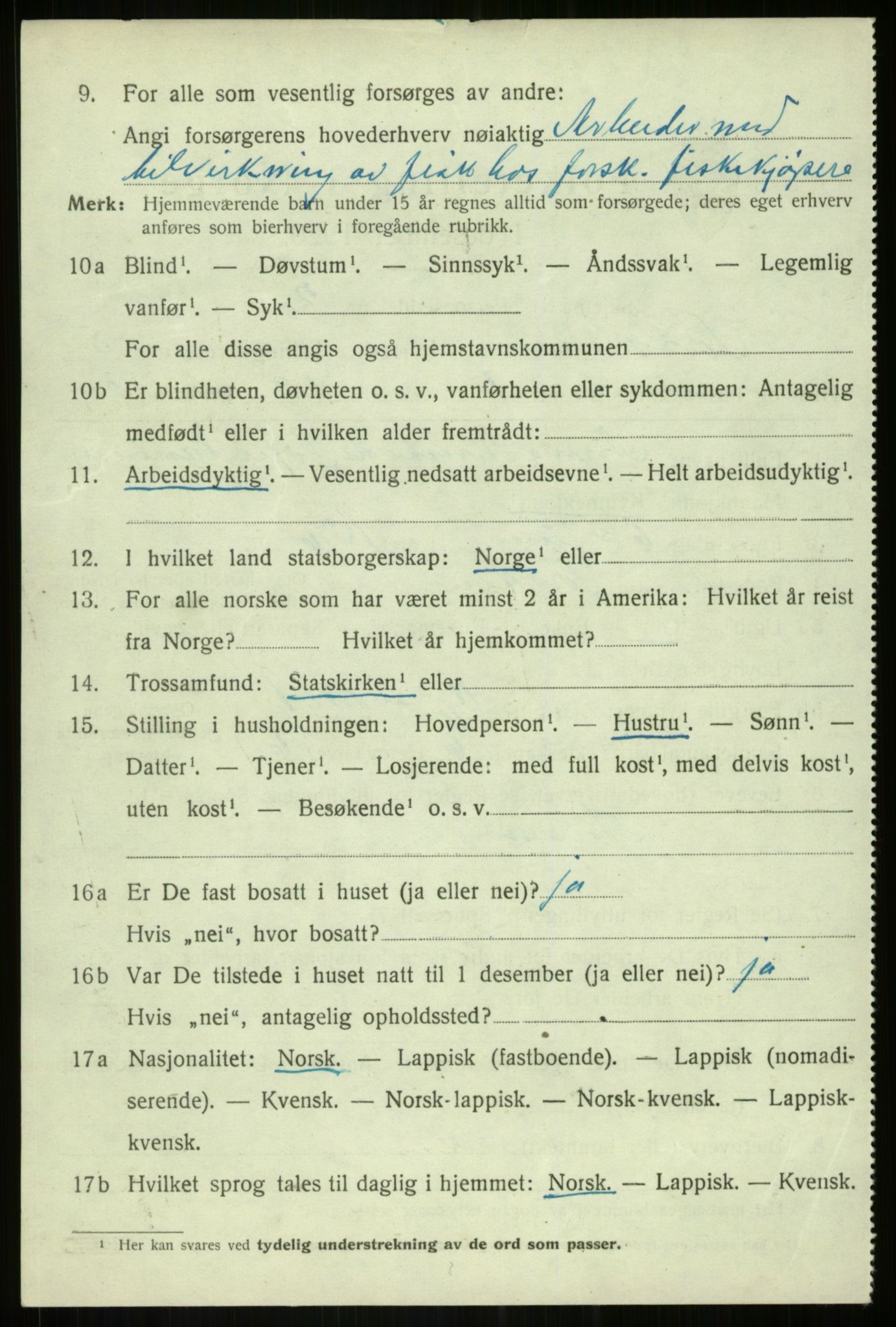 SATØ, 1920 census for Torsken, 1920, p. 1991