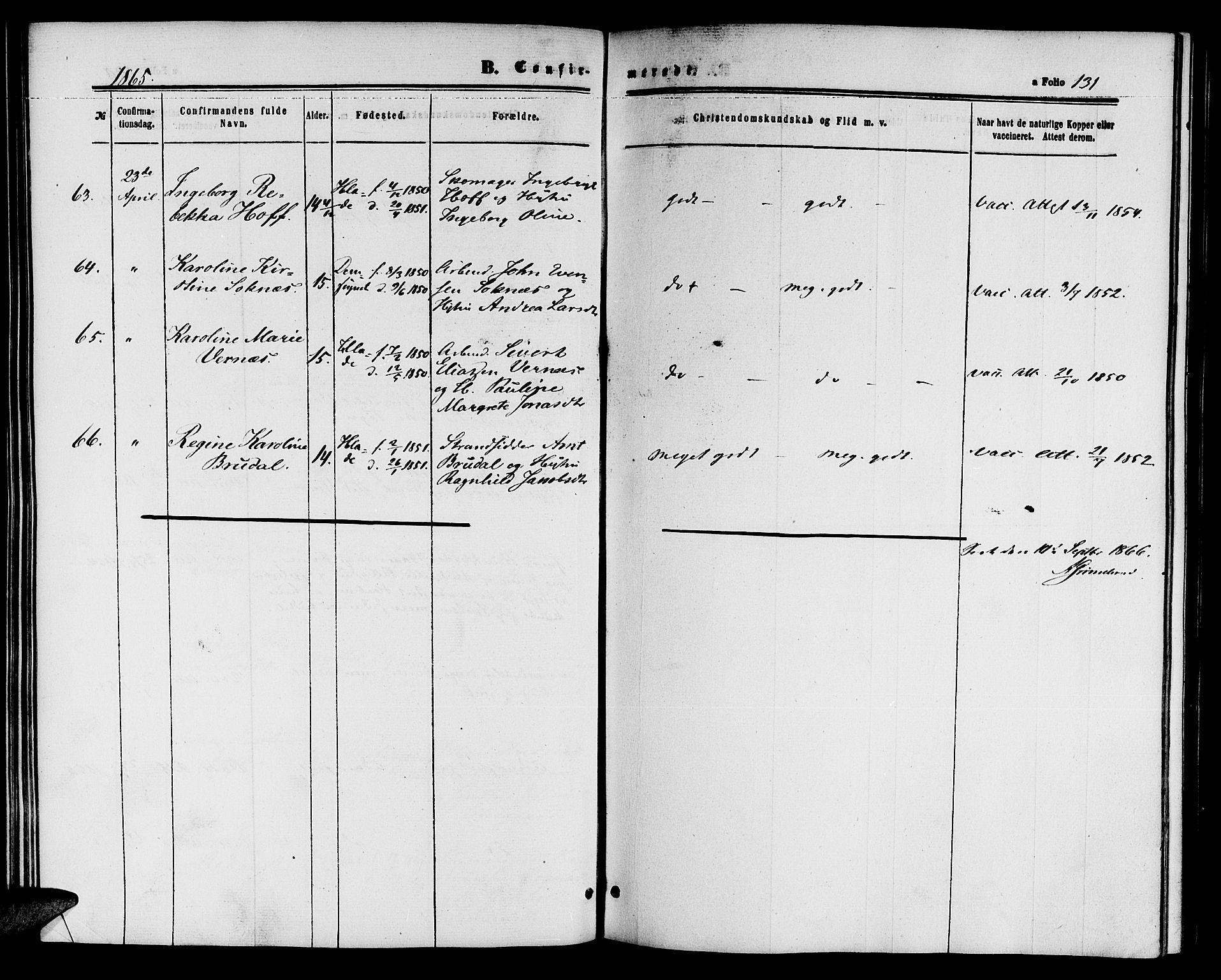 Ministerialprotokoller, klokkerbøker og fødselsregistre - Sør-Trøndelag, SAT/A-1456/604/L0185: Parish register (official) no. 604A06, 1861-1865, p. 131