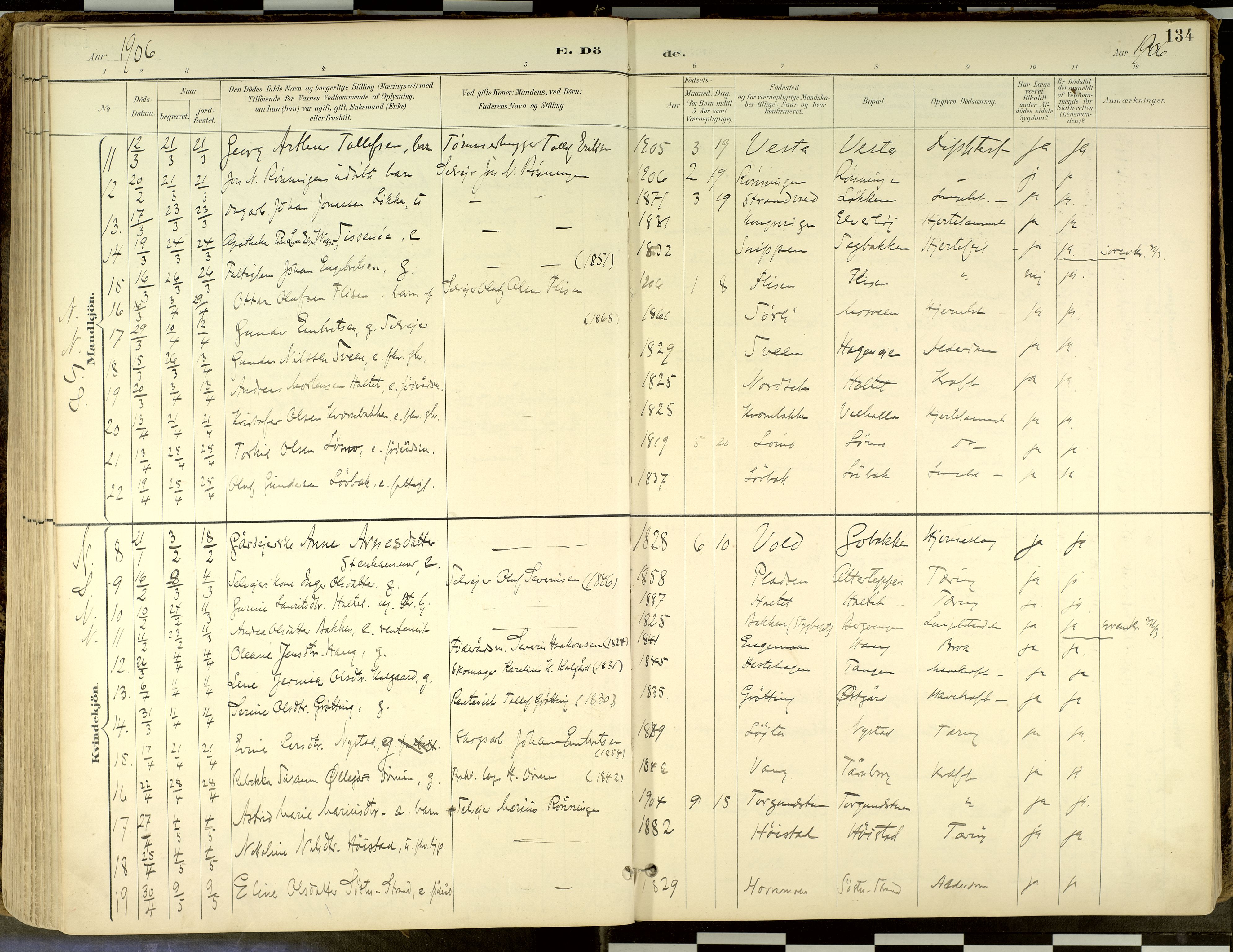 Elverum prestekontor, AV/SAH-PREST-044/H/Ha/Haa/L0018: Parish register (official) no. 18, 1894-1914, p. 134