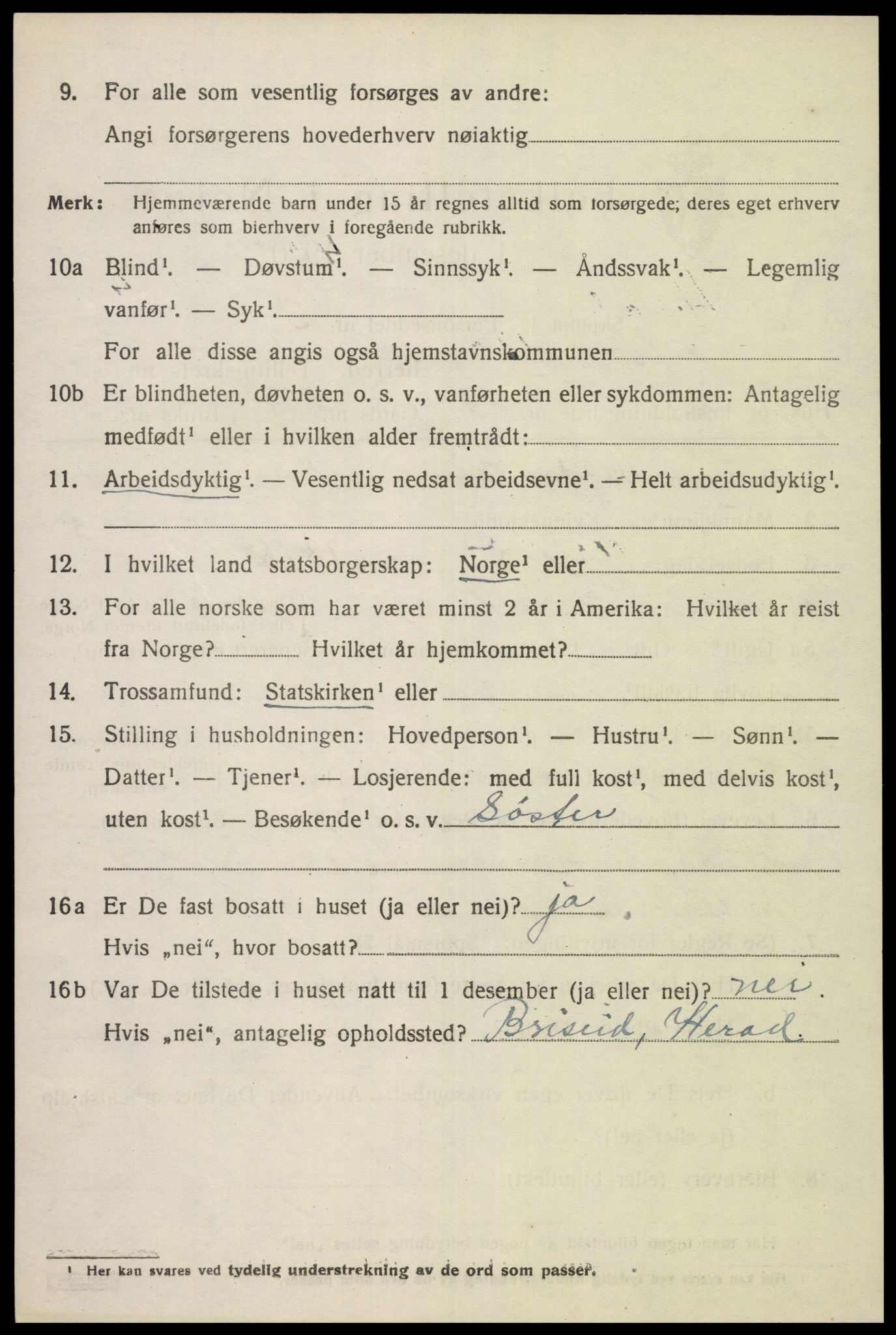 SAK, 1920 census for Herad, 1920, p. 1883