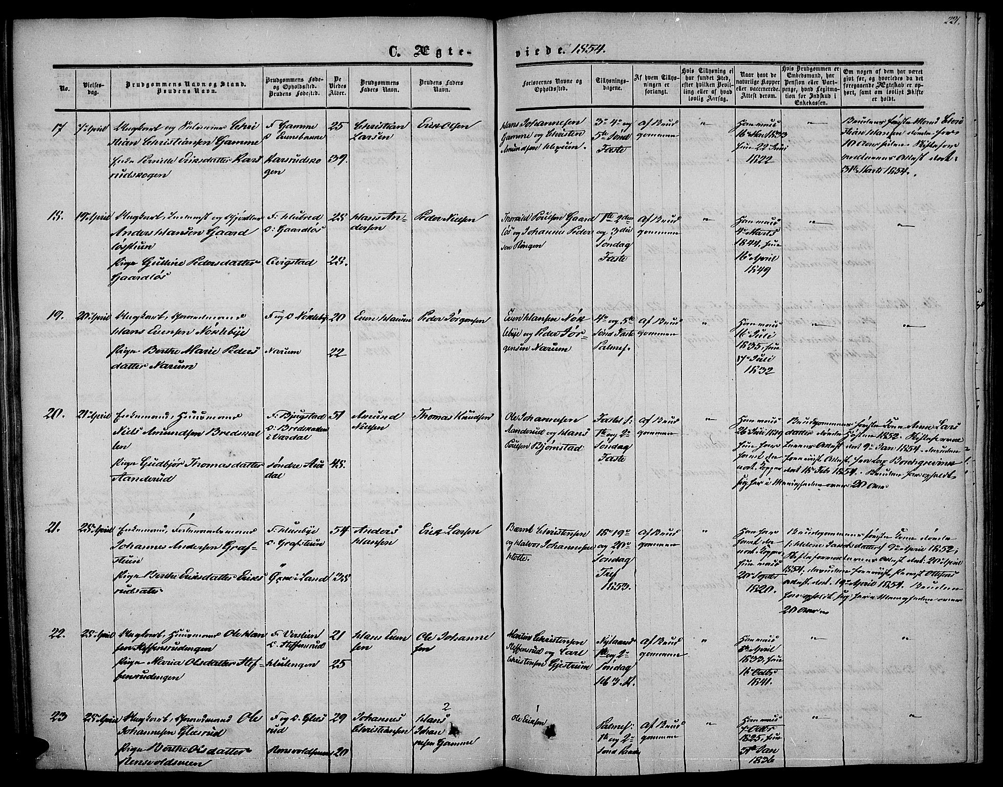 Vestre Toten prestekontor, AV/SAH-PREST-108/H/Ha/Haa/L0005: Parish register (official) no. 5, 1850-1855, p. 221