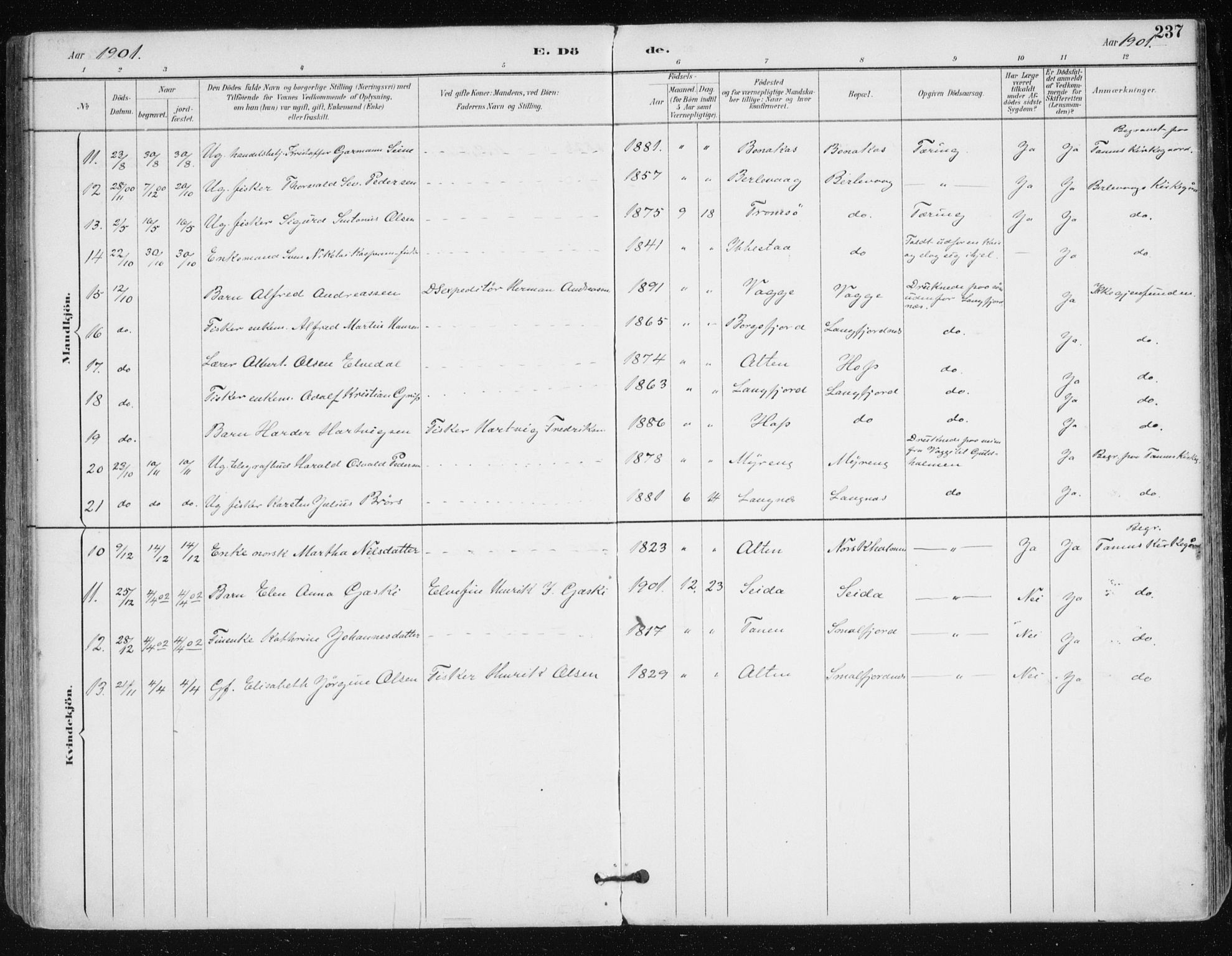 Tana sokneprestkontor, AV/SATØ-S-1334/H/Ha/L0005kirke: Parish register (official) no. 5, 1891-1903, p. 237