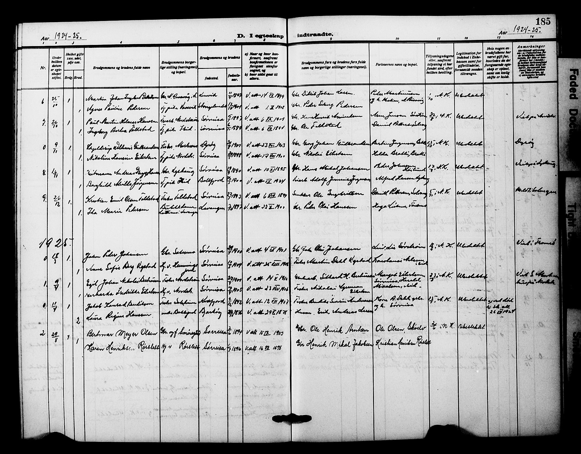 Tranøy sokneprestkontor, AV/SATØ-S-1313/I/Ia/Iab/L0023klokker: Parish register (copy) no. 23, 1913-1928, p. 185