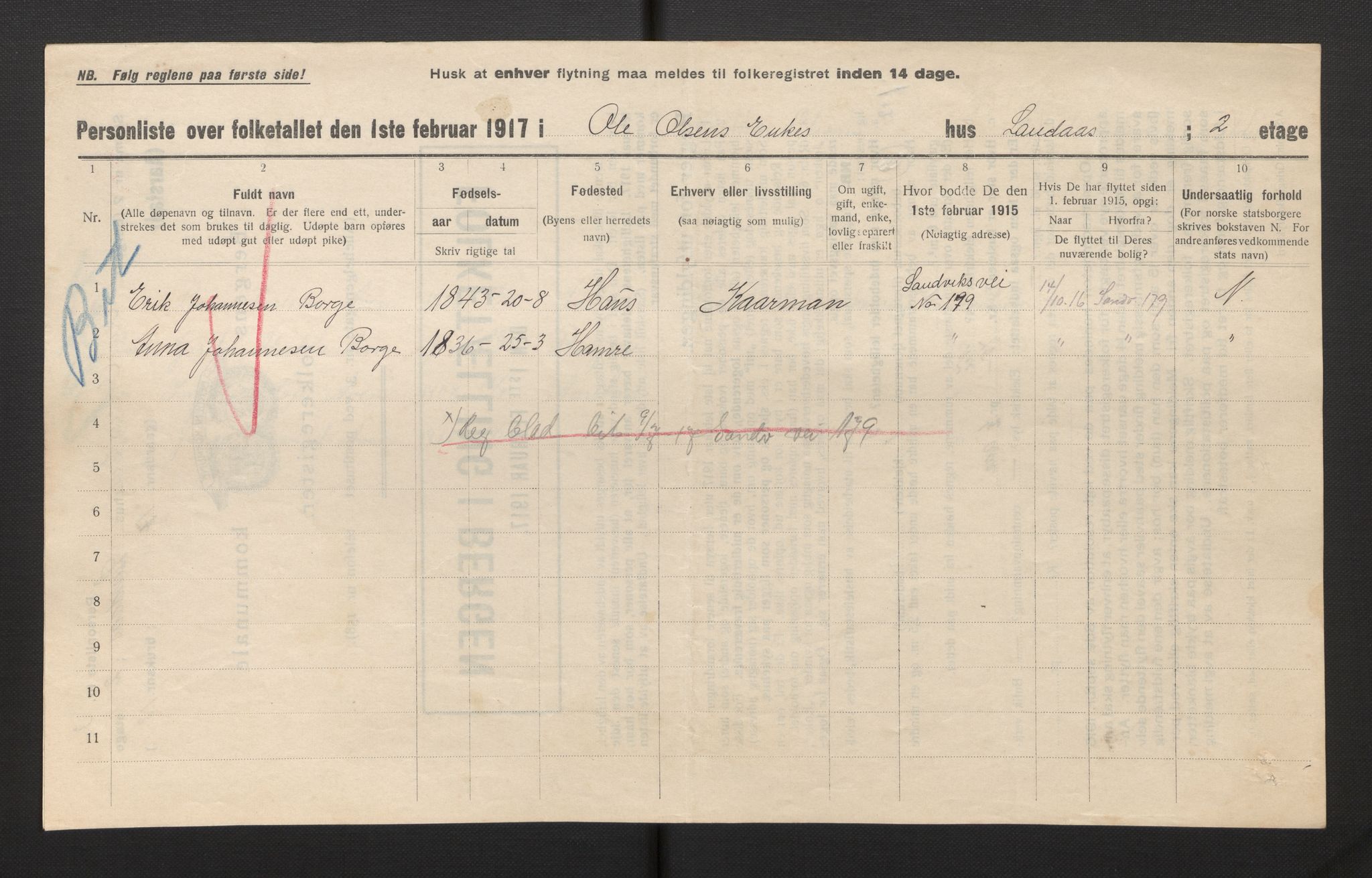 SAB, Municipal Census 1917 for Bergen, 1917, p. 53334