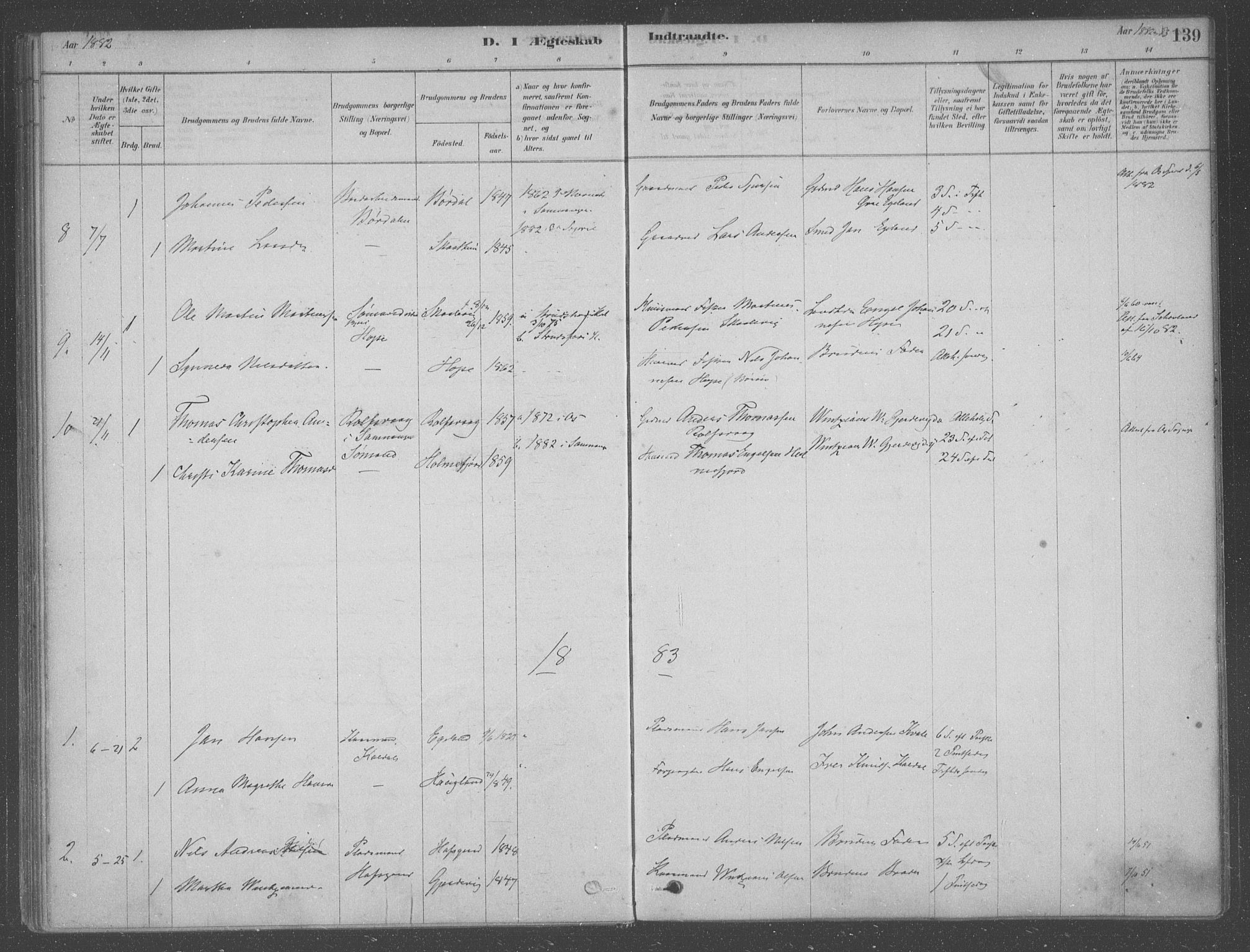 Fusa sokneprestembete, SAB/A-75401/H/Haa: Parish register (official) no. B 1, 1880-1938, p. 139