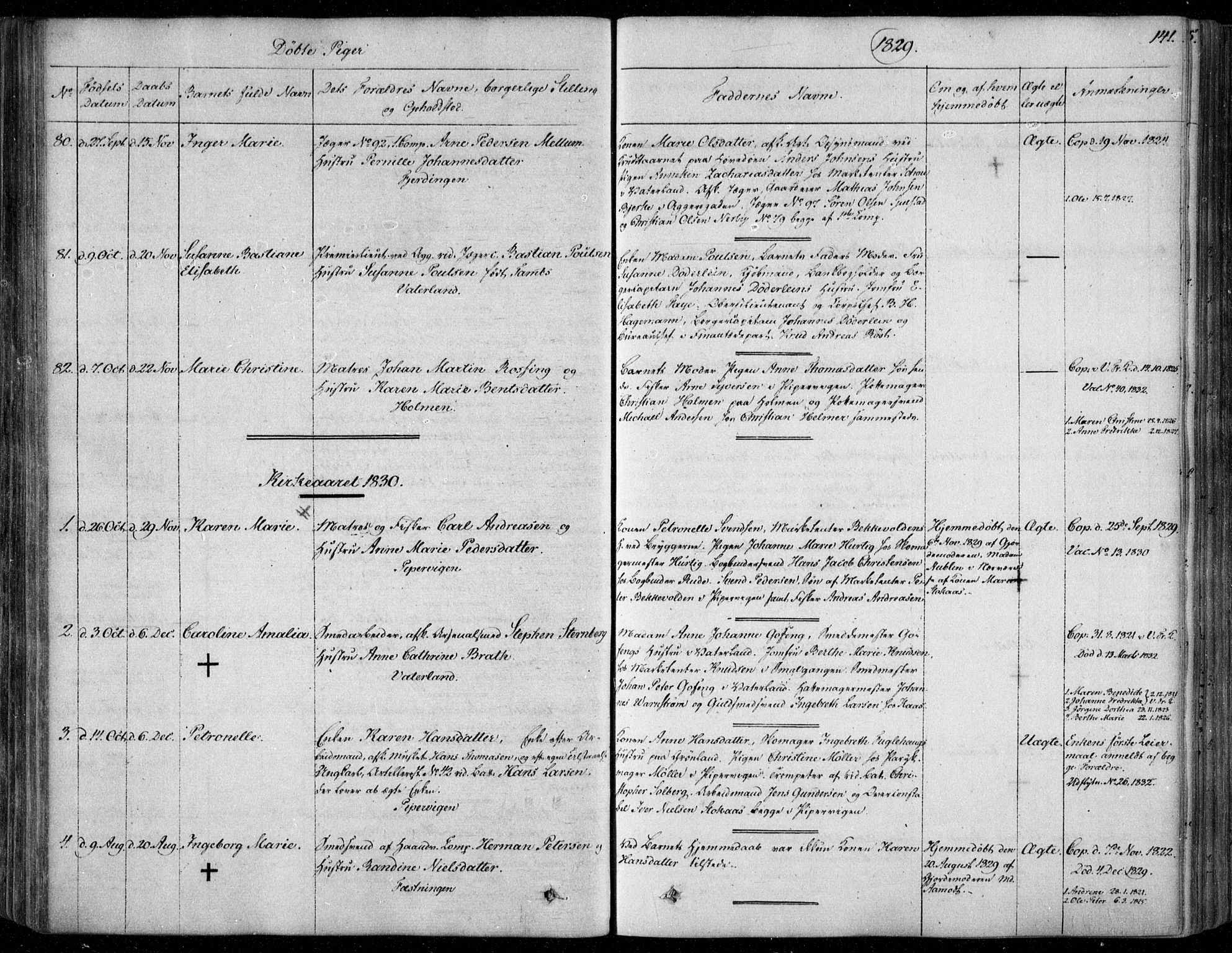 Garnisonsmenigheten Kirkebøker, SAO/A-10846/F/Fa/L0006: Parish register (official) no. 6, 1828-1841, p. 141