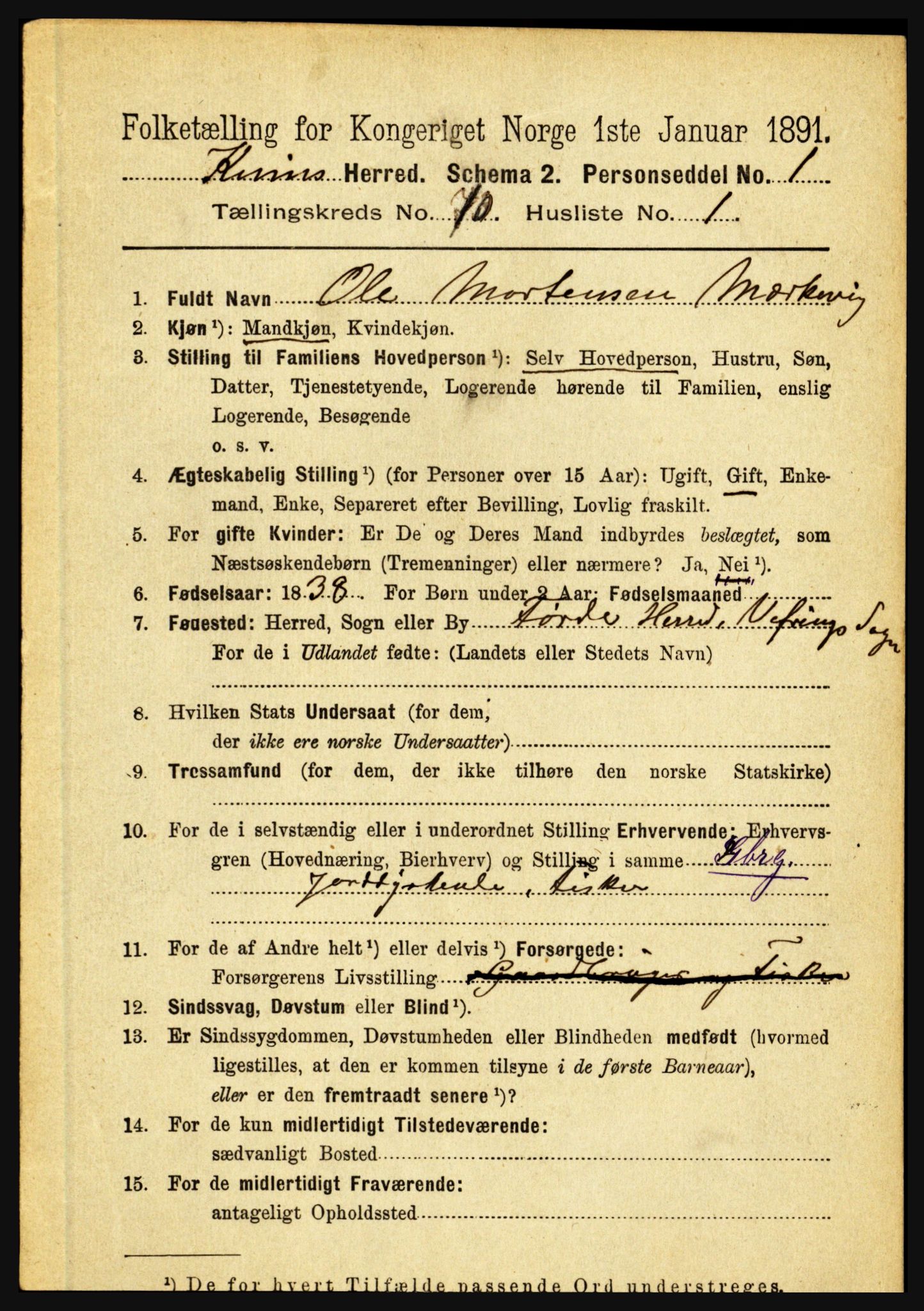 RA, 1891 census for 1437 Kinn, 1891, p. 3795