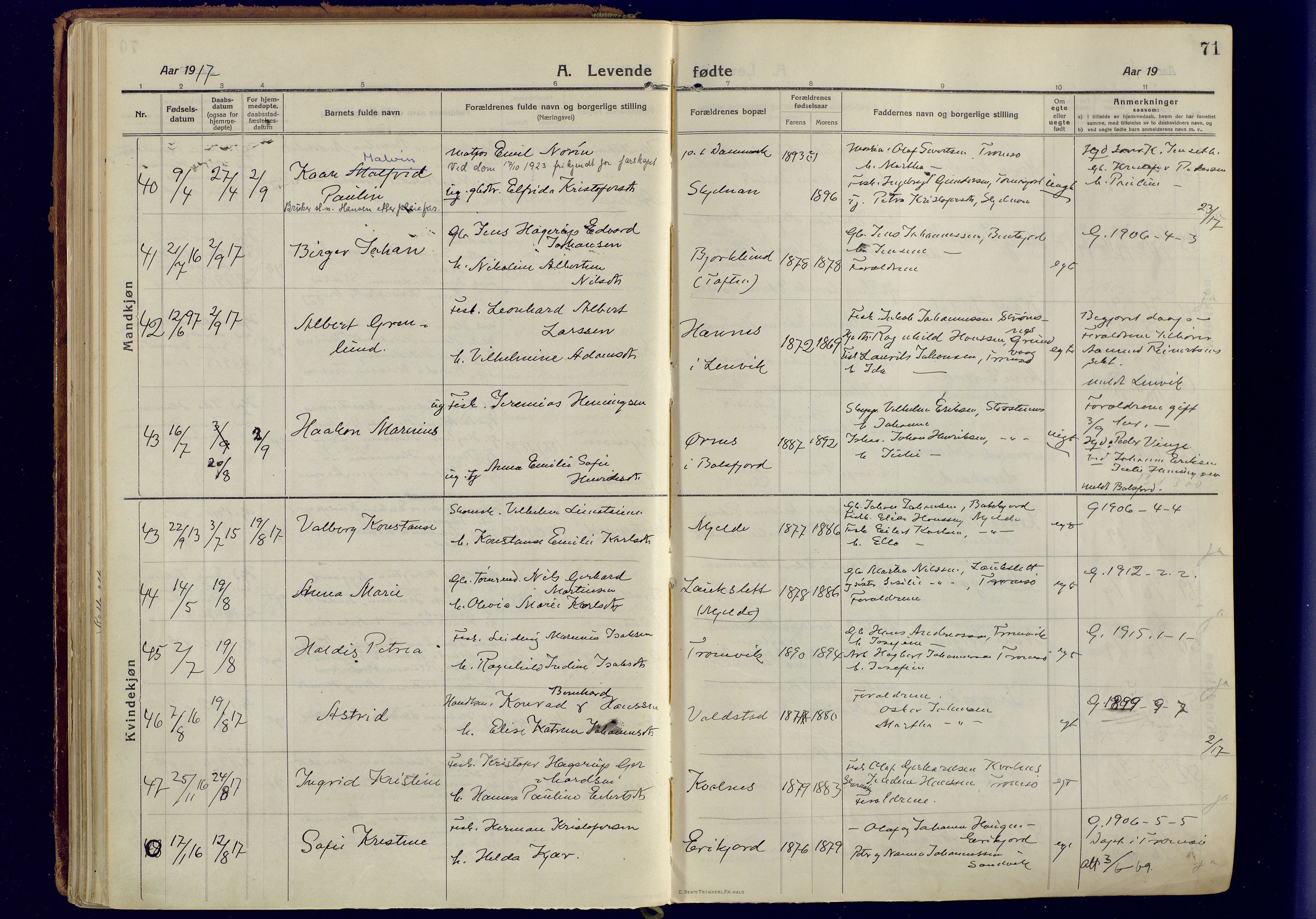 Tromsøysund sokneprestkontor, AV/SATØ-S-1304/G/Ga/L0008kirke: Parish register (official) no. 8, 1914-1922, p. 71