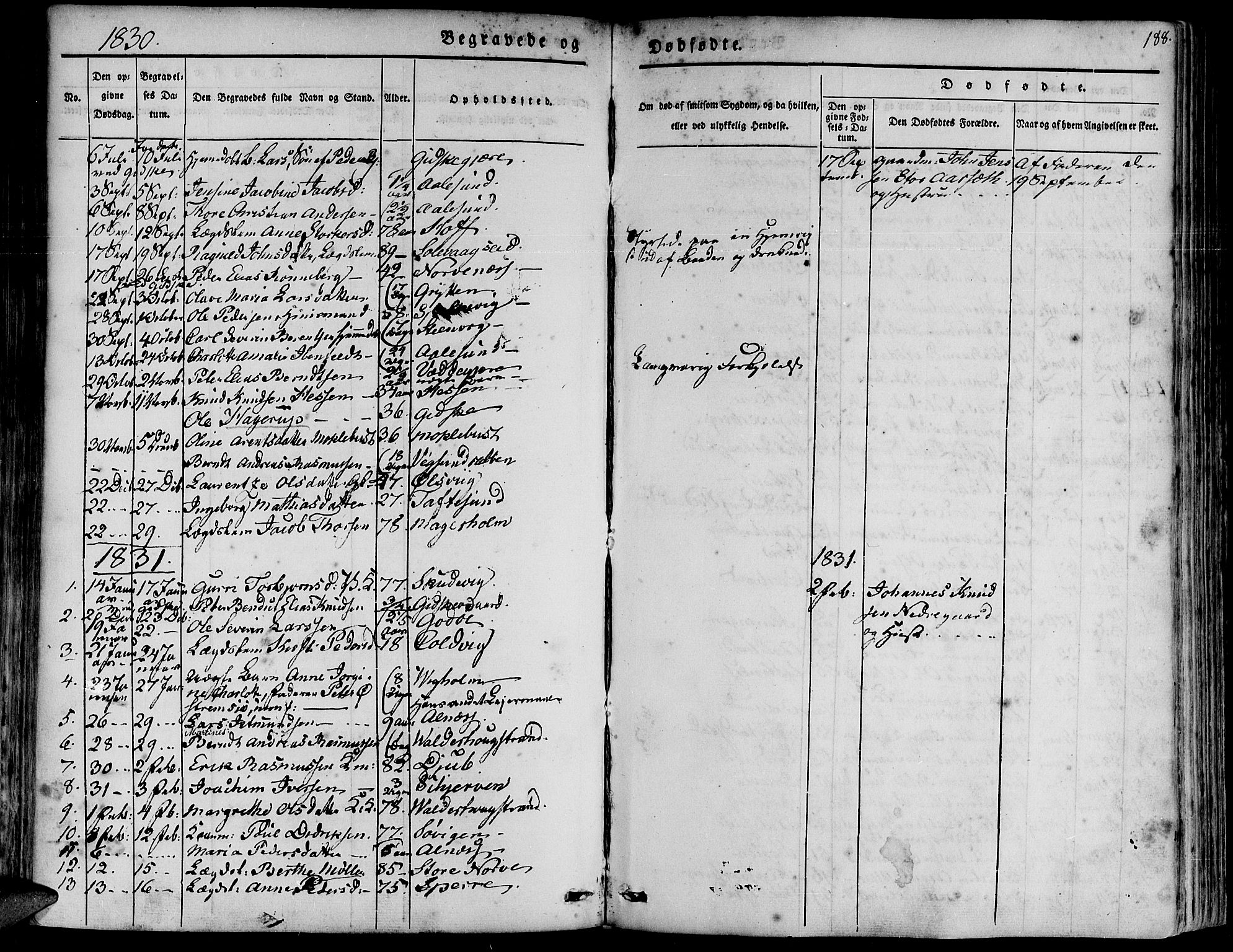 Ministerialprotokoller, klokkerbøker og fødselsregistre - Møre og Romsdal, AV/SAT-A-1454/528/L0395: Parish register (official) no. 528A06, 1828-1839, p. 188