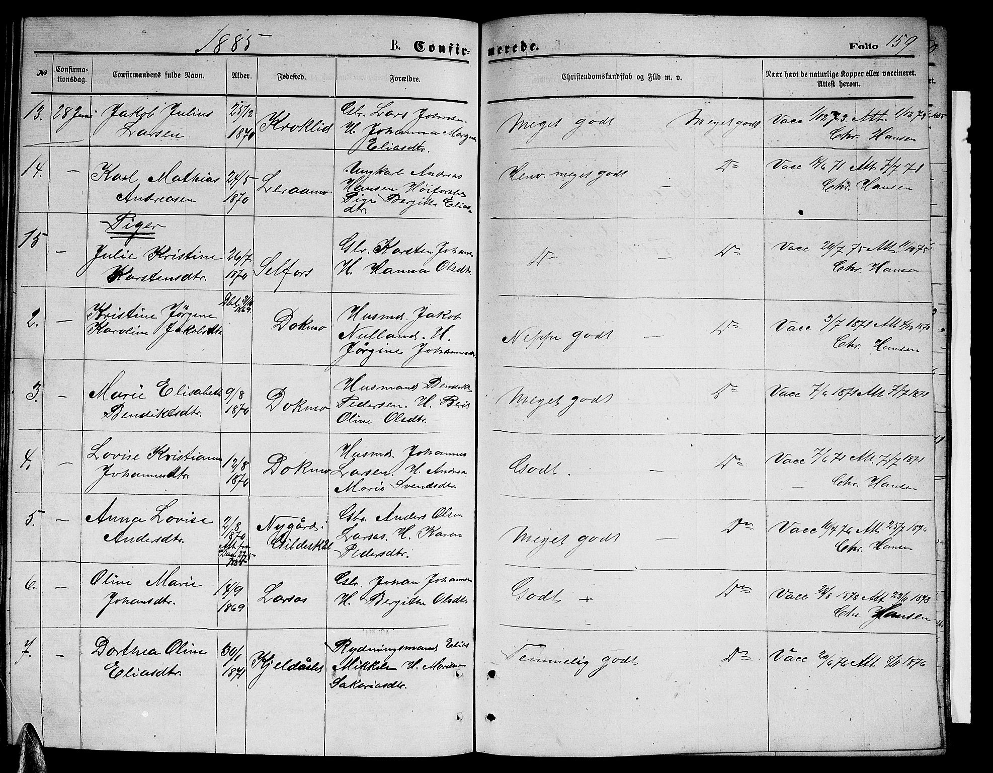 Ministerialprotokoller, klokkerbøker og fødselsregistre - Nordland, AV/SAT-A-1459/846/L0653: Parish register (copy) no. 846C03, 1872-1887, p. 159