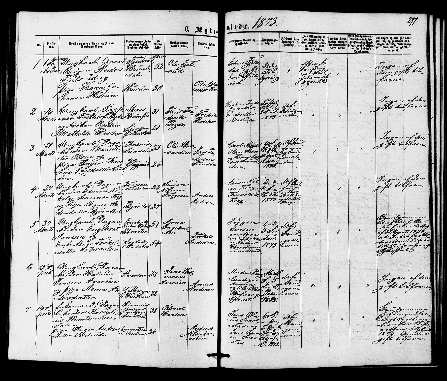 Hole kirkebøker, SAKO/A-228/F/Fa/L0007: Parish register (official) no. I 7, 1873-1877, p. 277