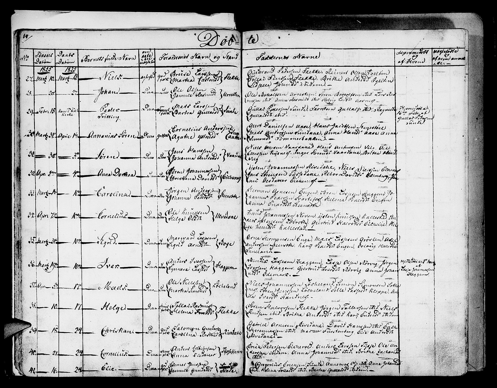 Fjaler sokneprestembete, AV/SAB-A-79801/H/Haa/Haaa/L0005: Parish register (official) no. A 5, 1821-1835, p. 14