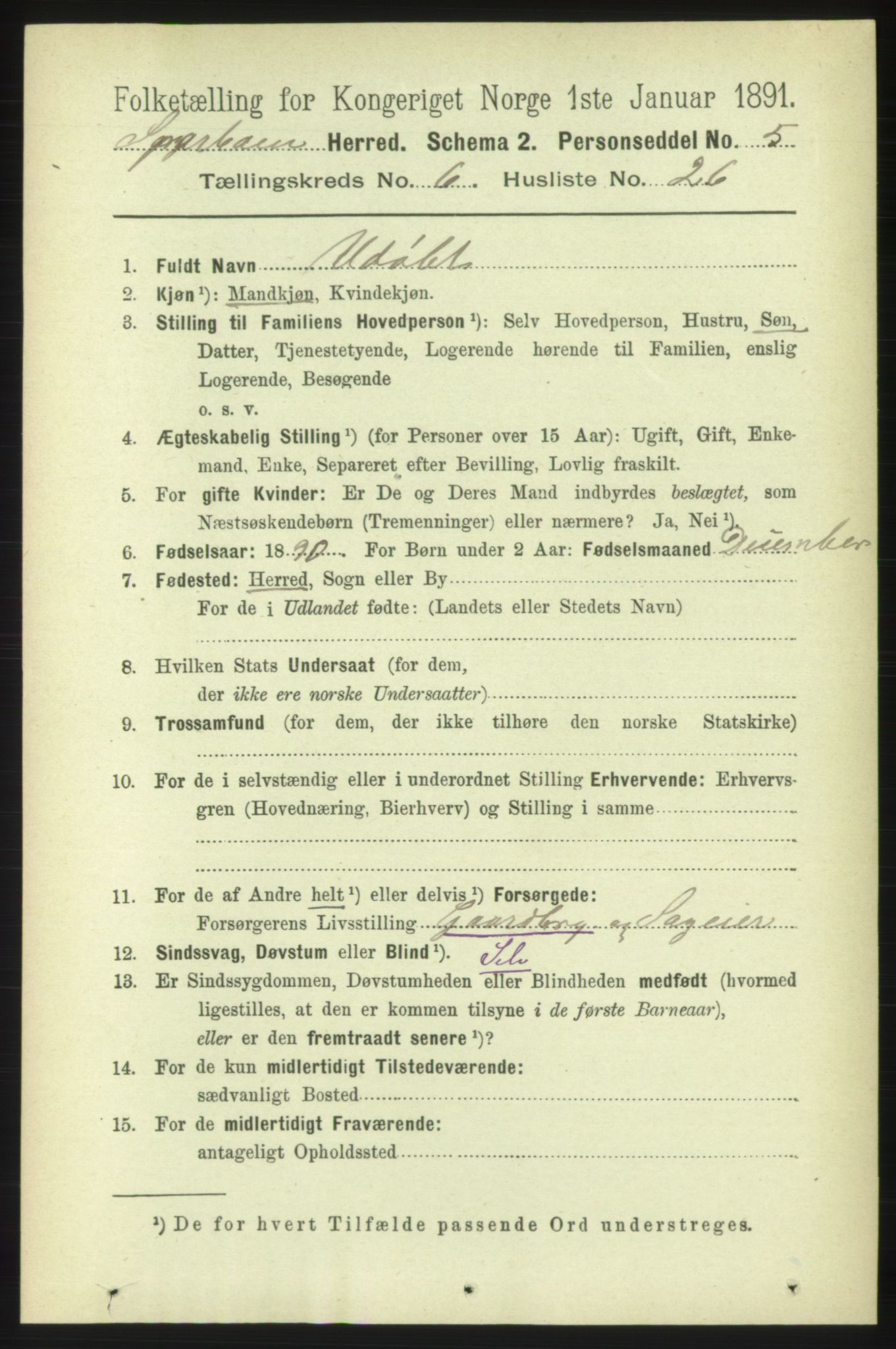 RA, 1891 census for 1731 Sparbu, 1891, p. 2316