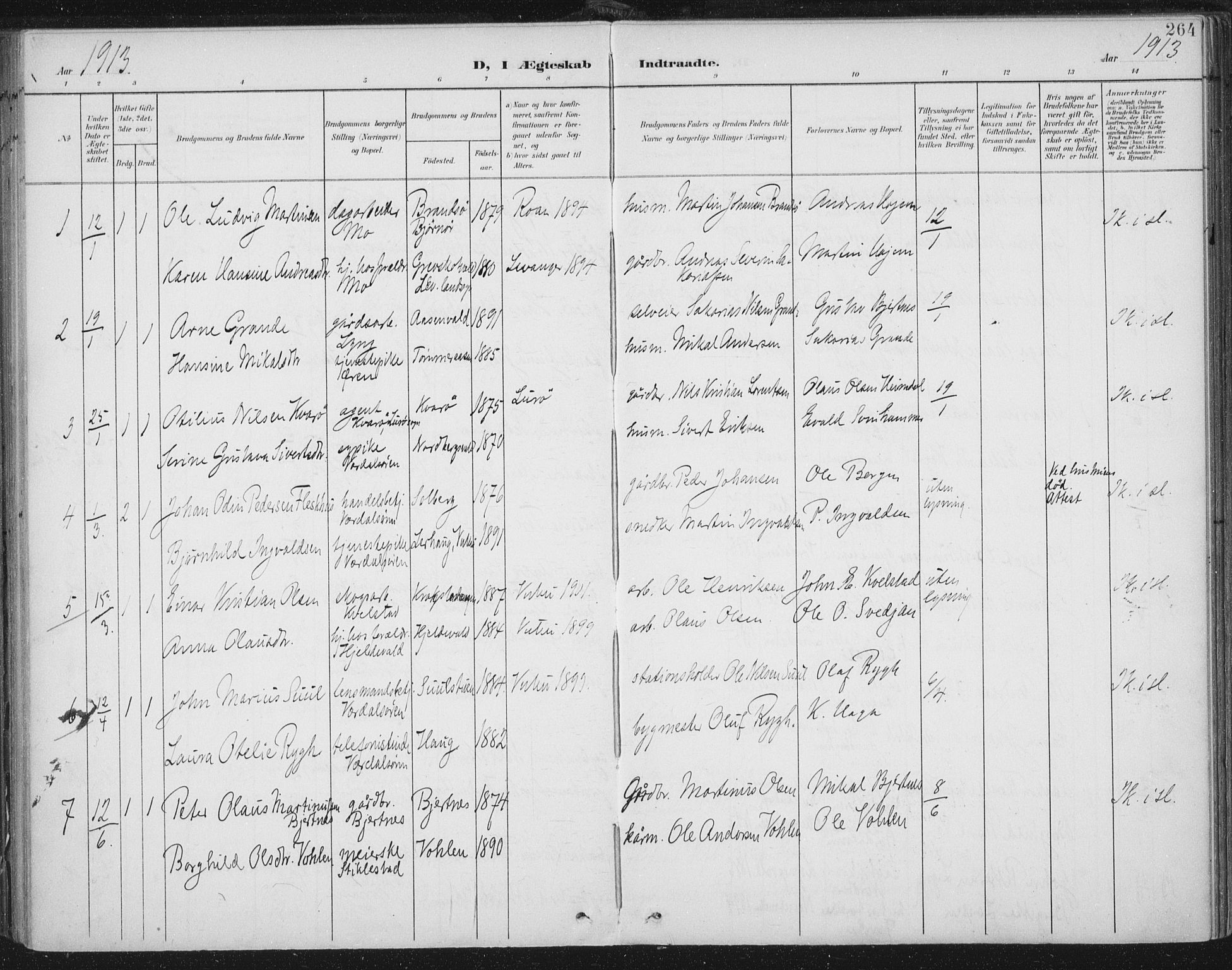 Ministerialprotokoller, klokkerbøker og fødselsregistre - Nord-Trøndelag, SAT/A-1458/723/L0246: Parish register (official) no. 723A15, 1900-1917, p. 264