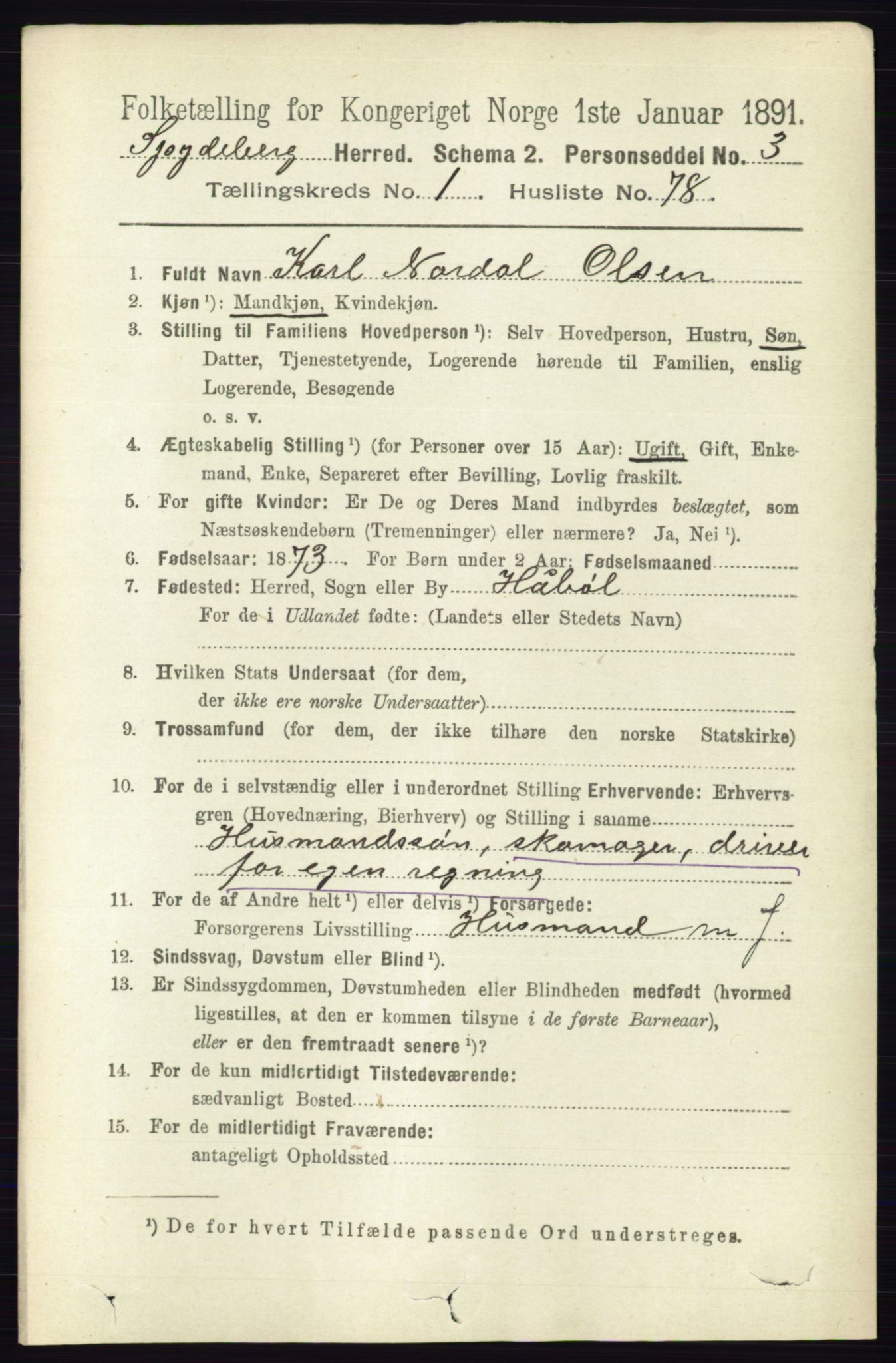 RA, 1891 census for 0123 Spydeberg, 1891, p. 600