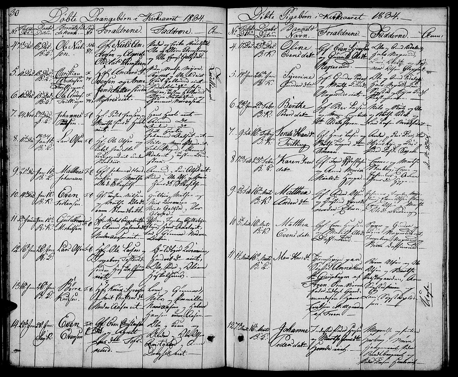 Biri prestekontor, SAH/PREST-096/H/Ha/Hab/L0002: Parish register (copy) no. 2, 1828-1842, p. 30