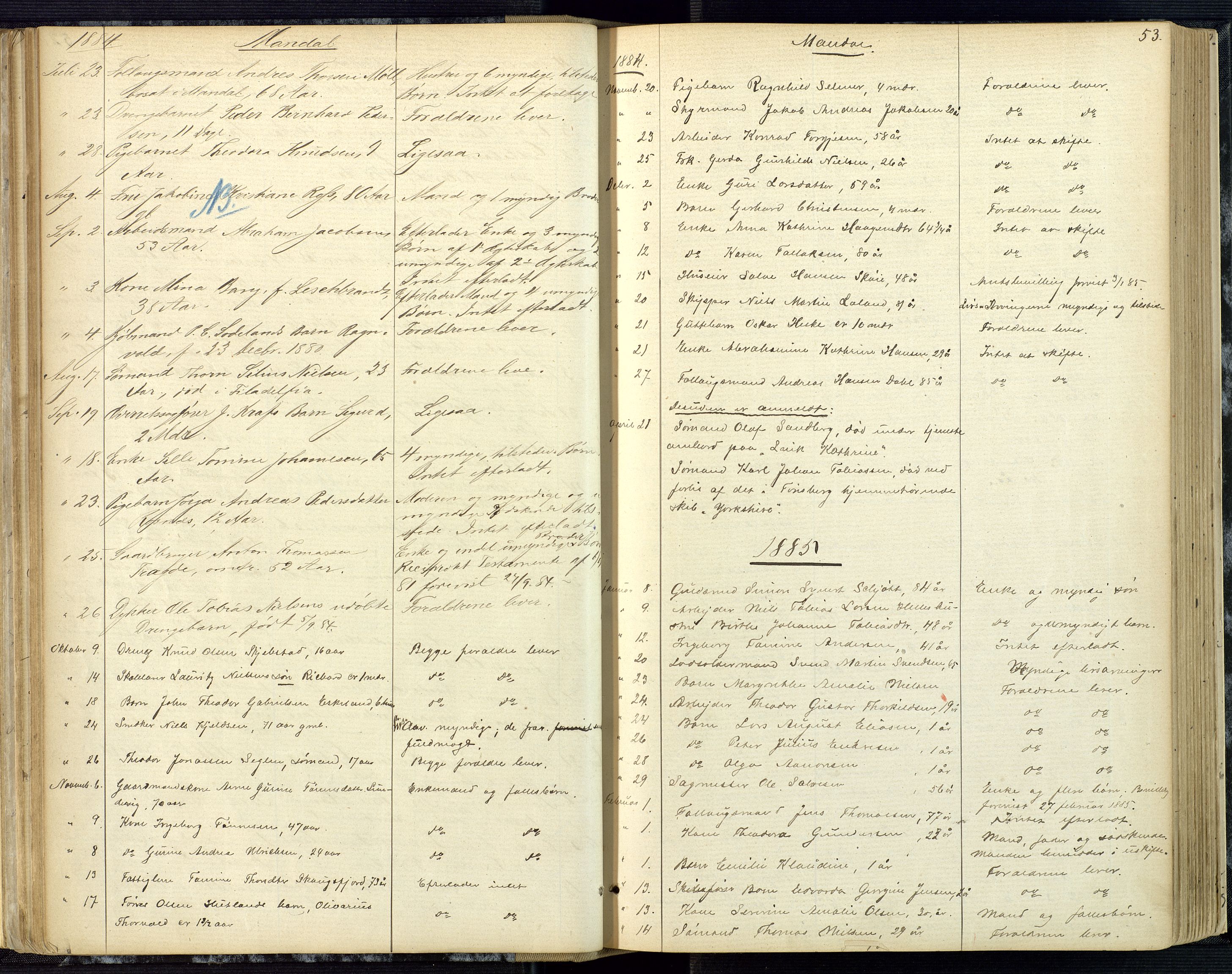 Mandal sorenskriveri, AV/SAK-1221-0005/001/H/Ha/L0001: Dødsfall hele sorenskriveriet nr A1, 1862-1901, p. 52b-53a