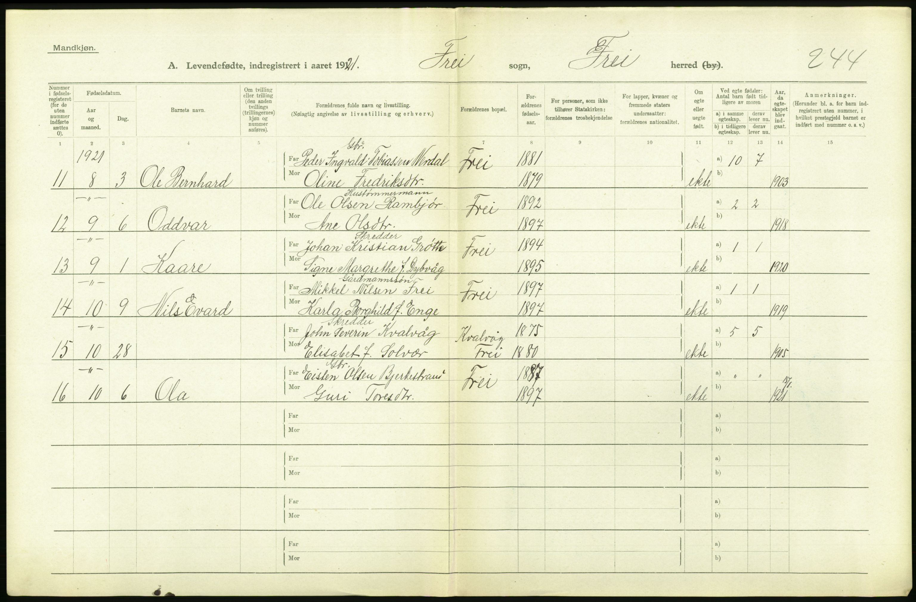 Statistisk sentralbyrå, Sosiodemografiske emner, Befolkning, AV/RA-S-2228/D/Df/Dfc/Dfca/L0040: Møre fylke: Levendefødte menn og kvinner. Bygder., 1921, p. 556