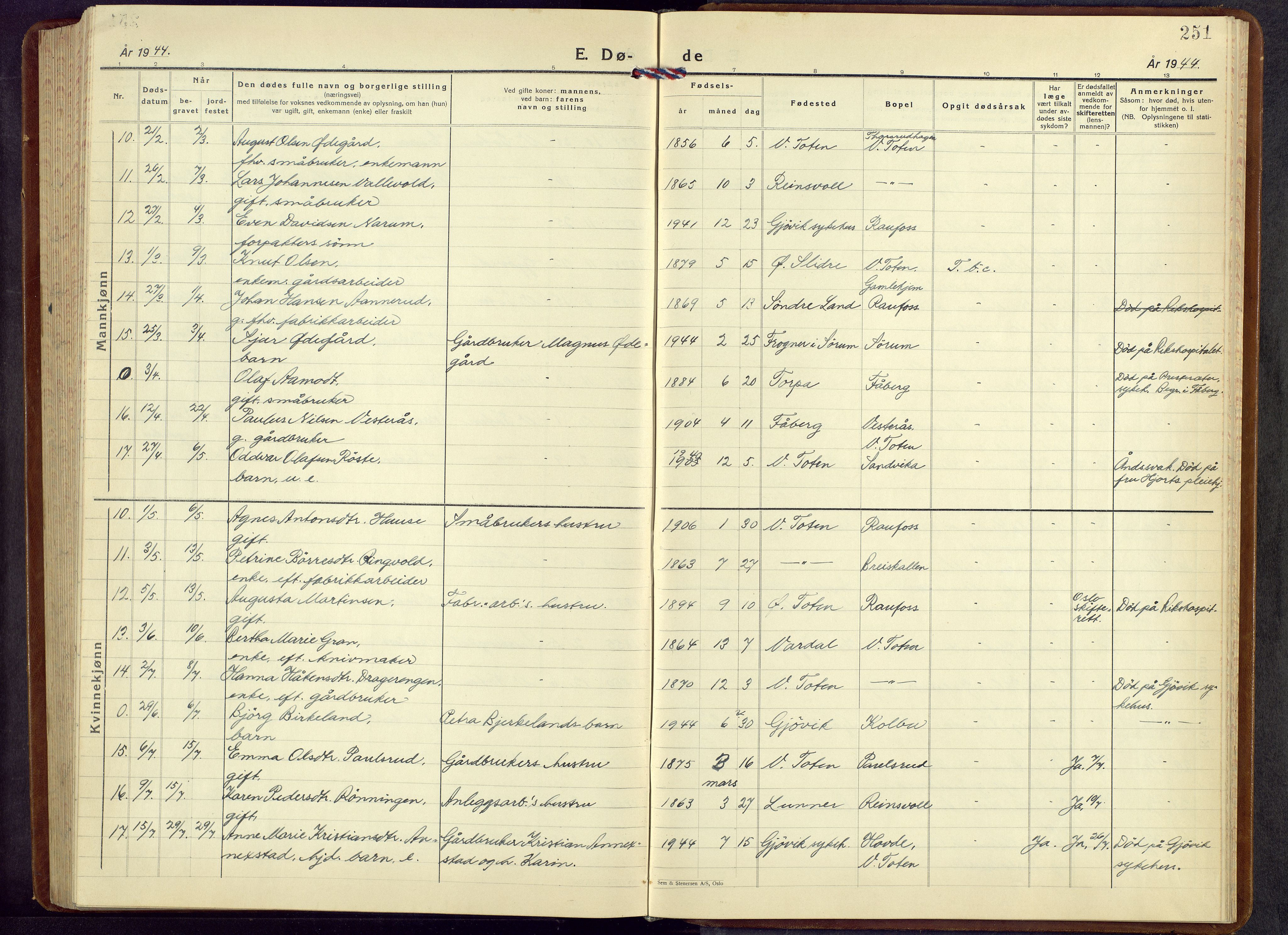 Vestre Toten prestekontor, AV/SAH-PREST-108/H/Ha/Hab/L0013: Parish register (copy) no. 13, 1940-1956, p. 251