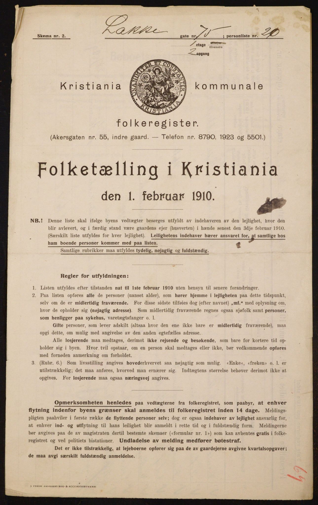 OBA, Municipal Census 1910 for Kristiania, 1910, p. 54319