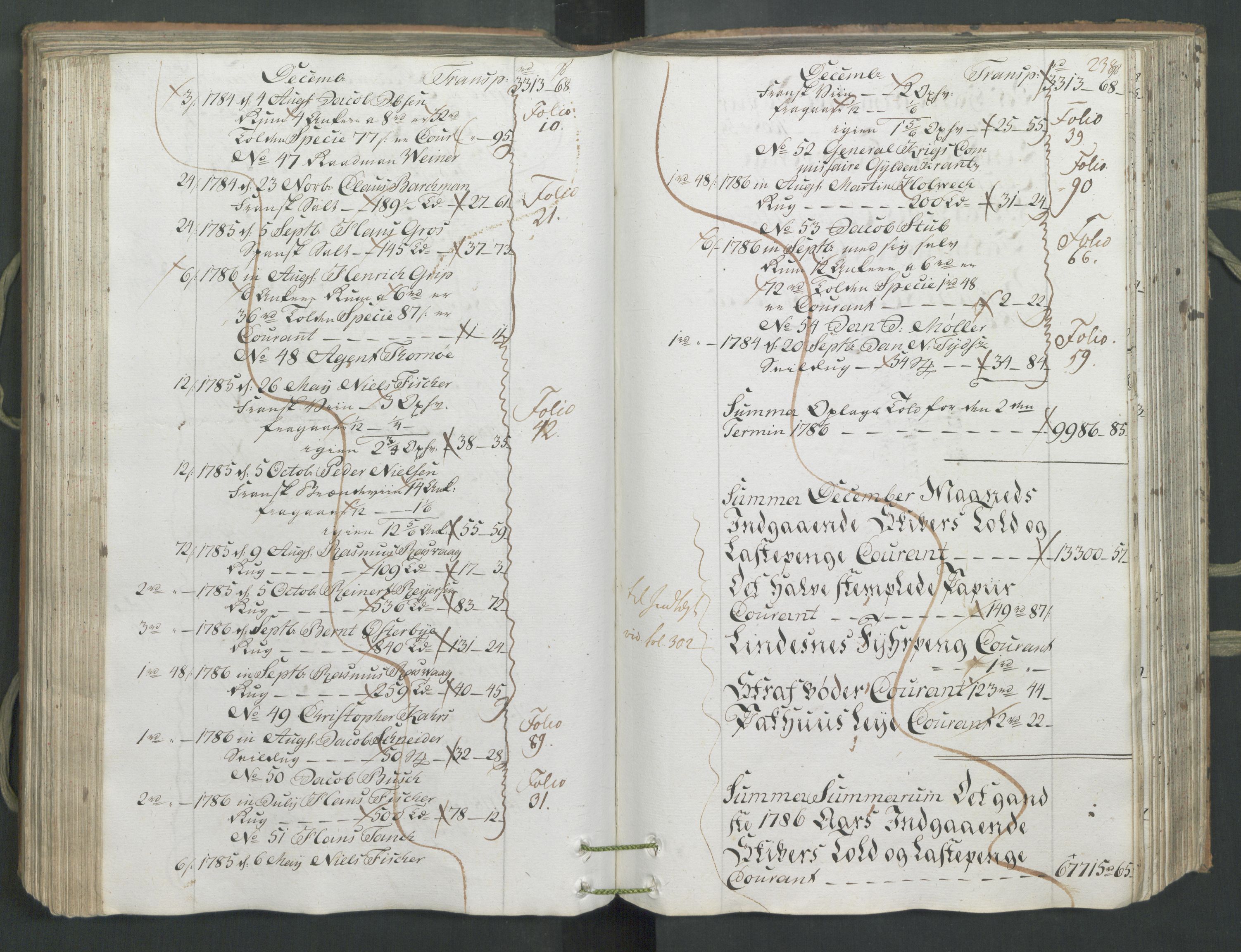 Generaltollkammeret, tollregnskaper, AV/RA-EA-5490/R26/L0222/0001: Tollregnskaper Bergen A / Inngående hovedtollbok, 1786, p. 237b-238a