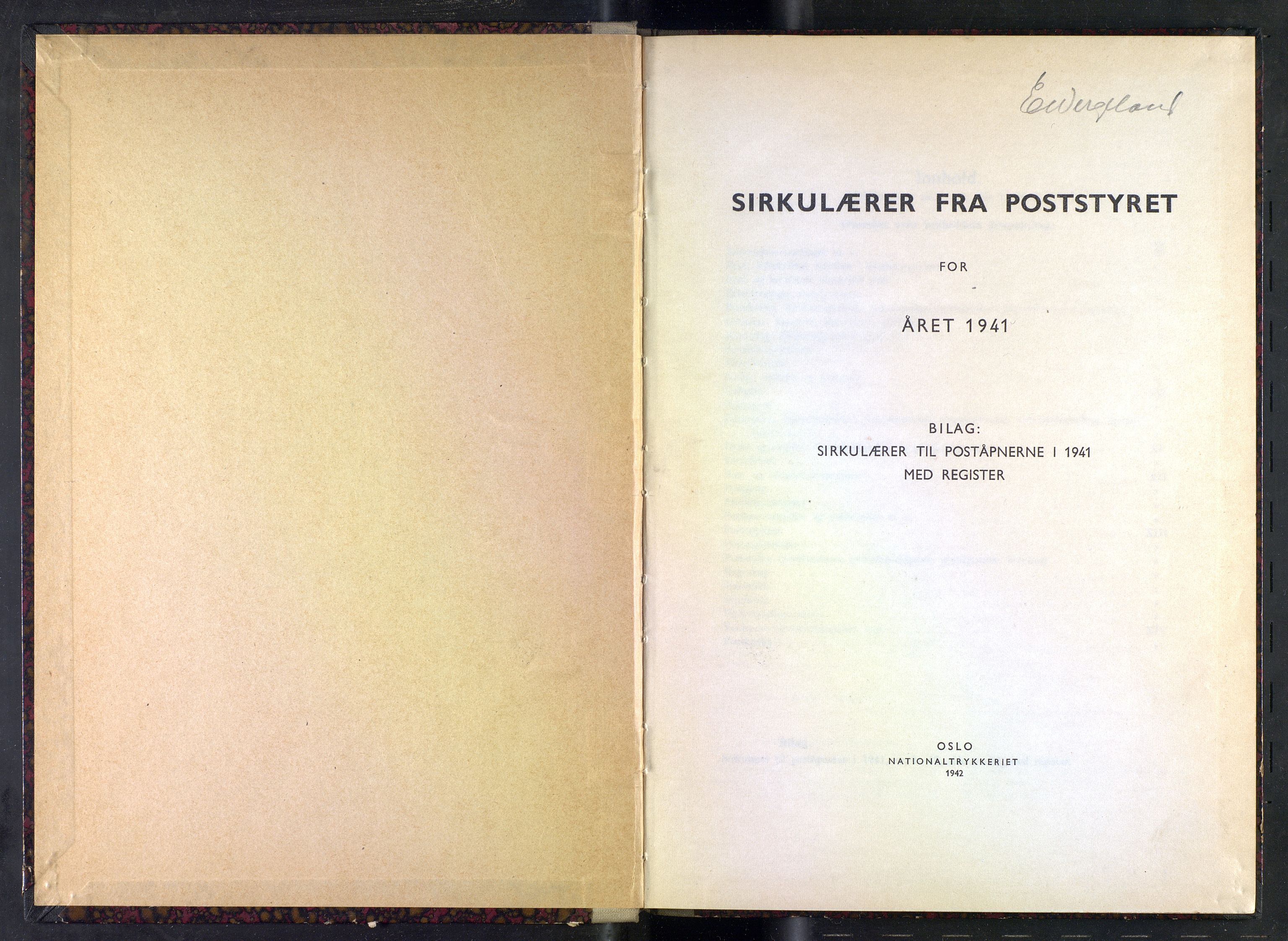 Norges Postmuseums bibliotek, NOPO/-/-/-: Sirkulærer fra Poststyret, 1941