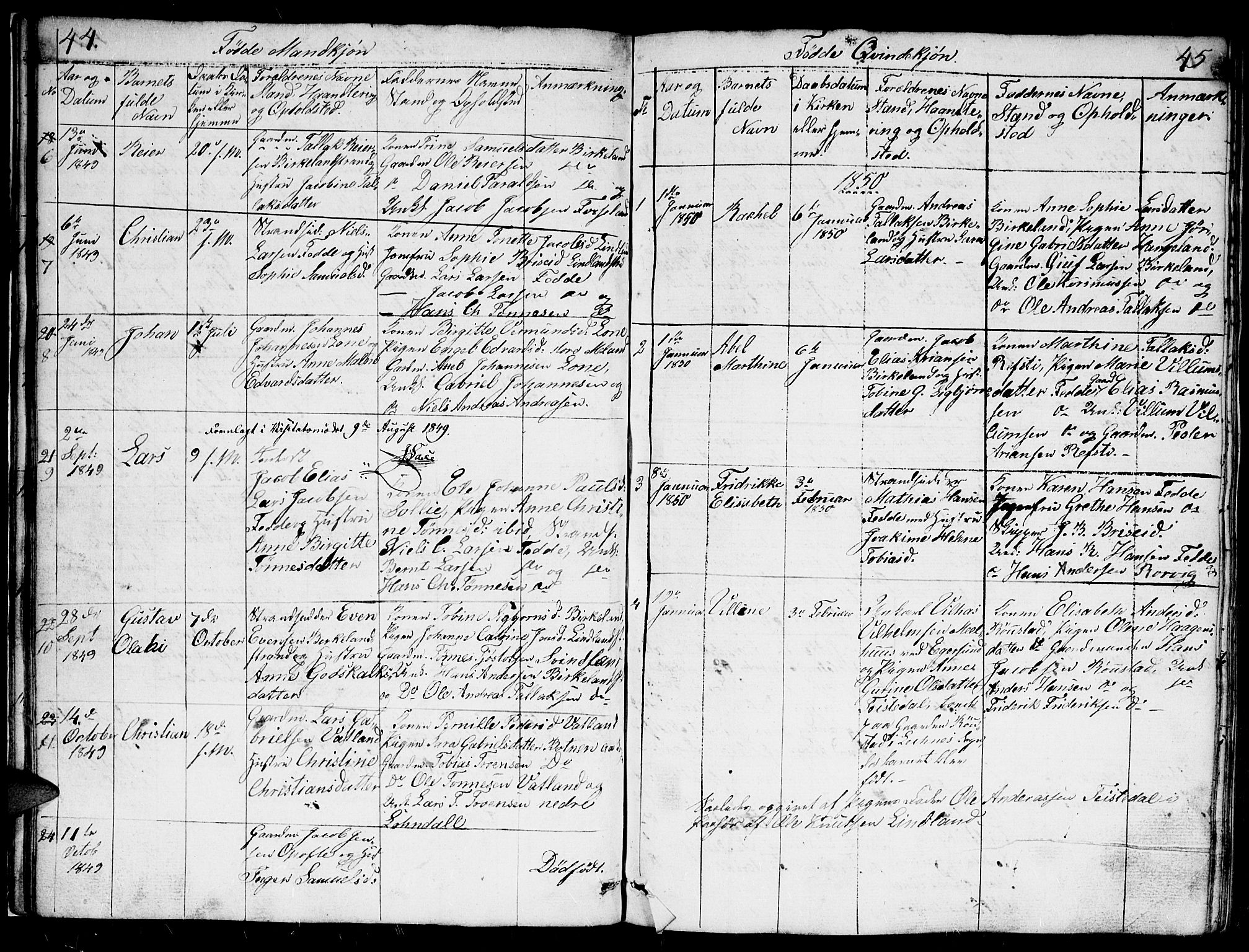 Kvinesdal sokneprestkontor, SAK/1111-0026/F/Fb/Fba/L0002: Parish register (copy) no. B 2, 1838-1858, p. 44-45