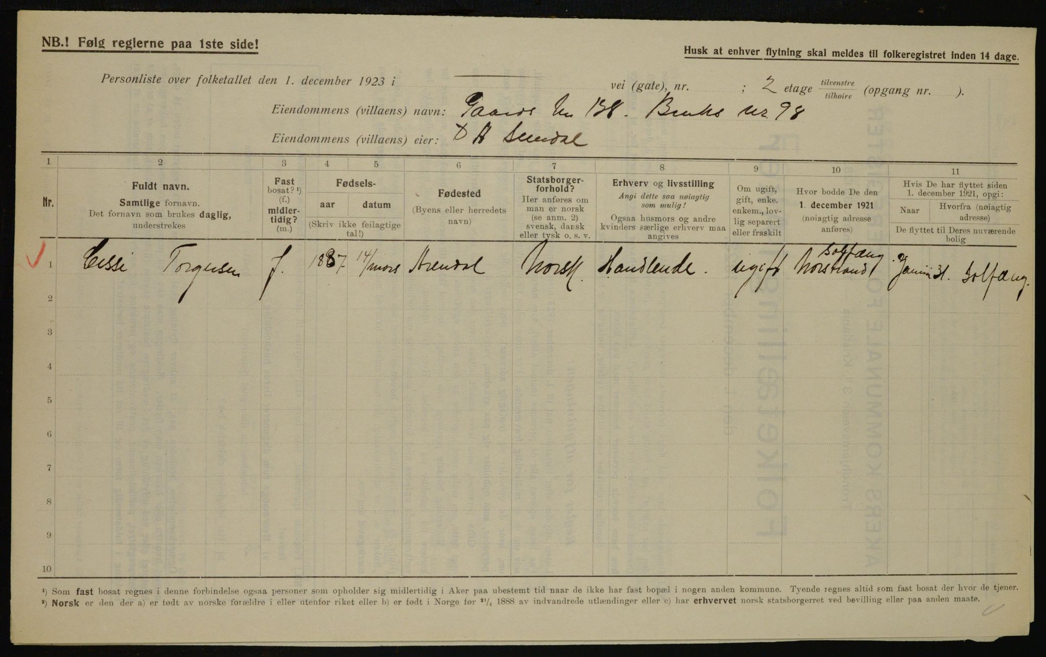 , Municipal Census 1923 for Aker, 1923, p. 43435