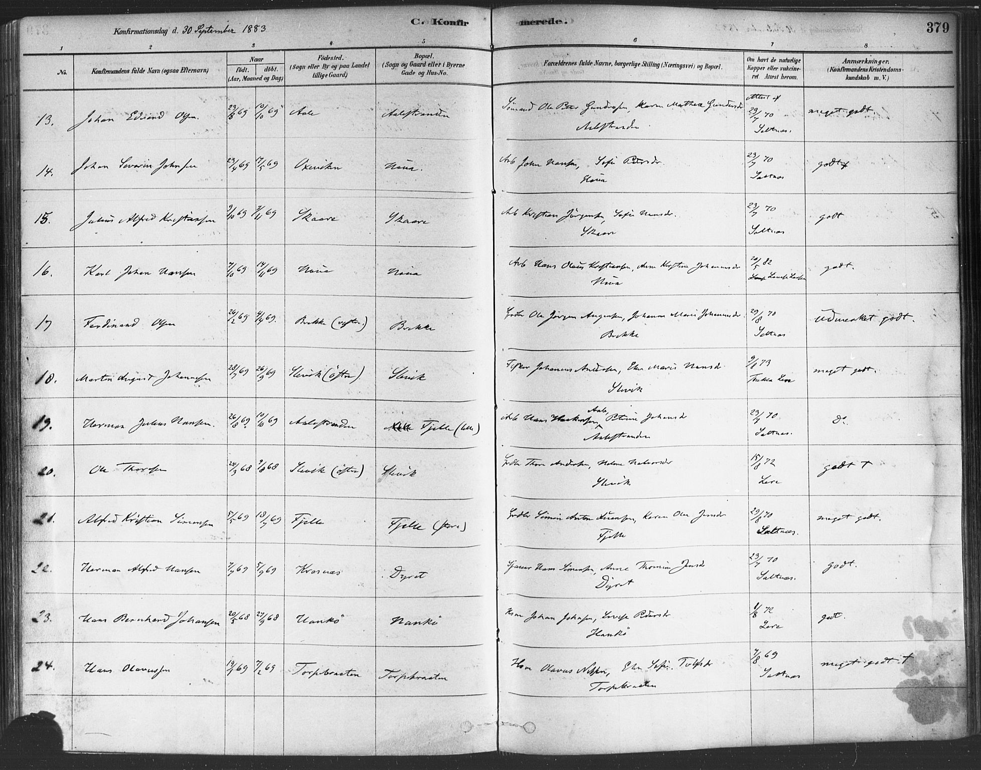 Onsøy prestekontor Kirkebøker, SAO/A-10914/F/Fa/L0005: Parish register (official) no. I 5, 1878-1898, p. 379