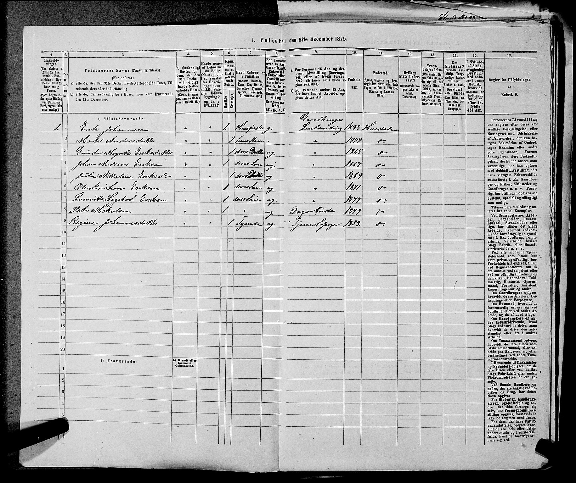 RA, 1875 census for 0239P Hurdal, 1875, p. 729