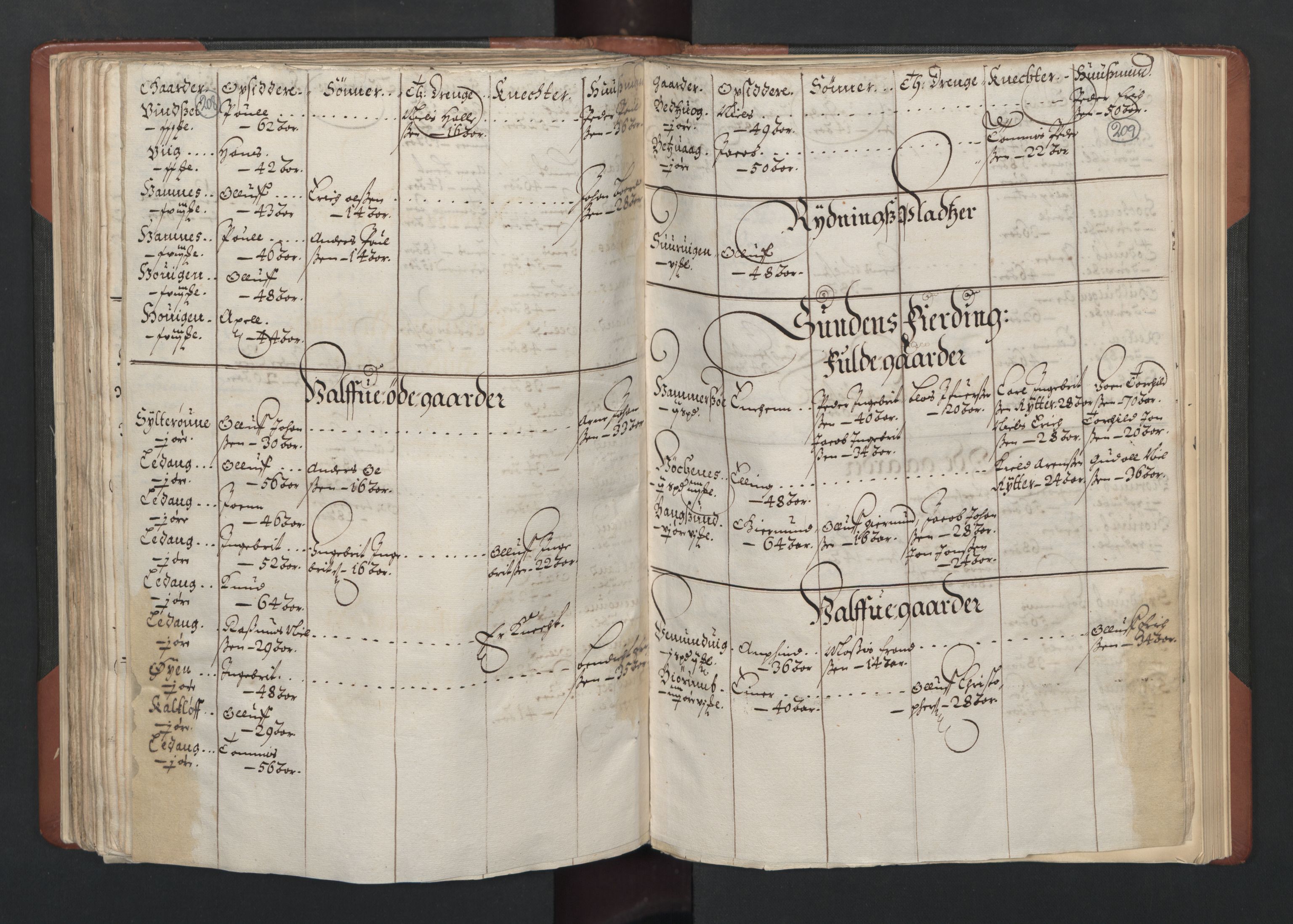 RA, Bailiff's Census 1664-1666, no. 19: Fosen fogderi, Inderøy fogderi, Selbu fogderi, Namdal fogderi and Stjørdal fogderi, 1664-1665, p. 208-209