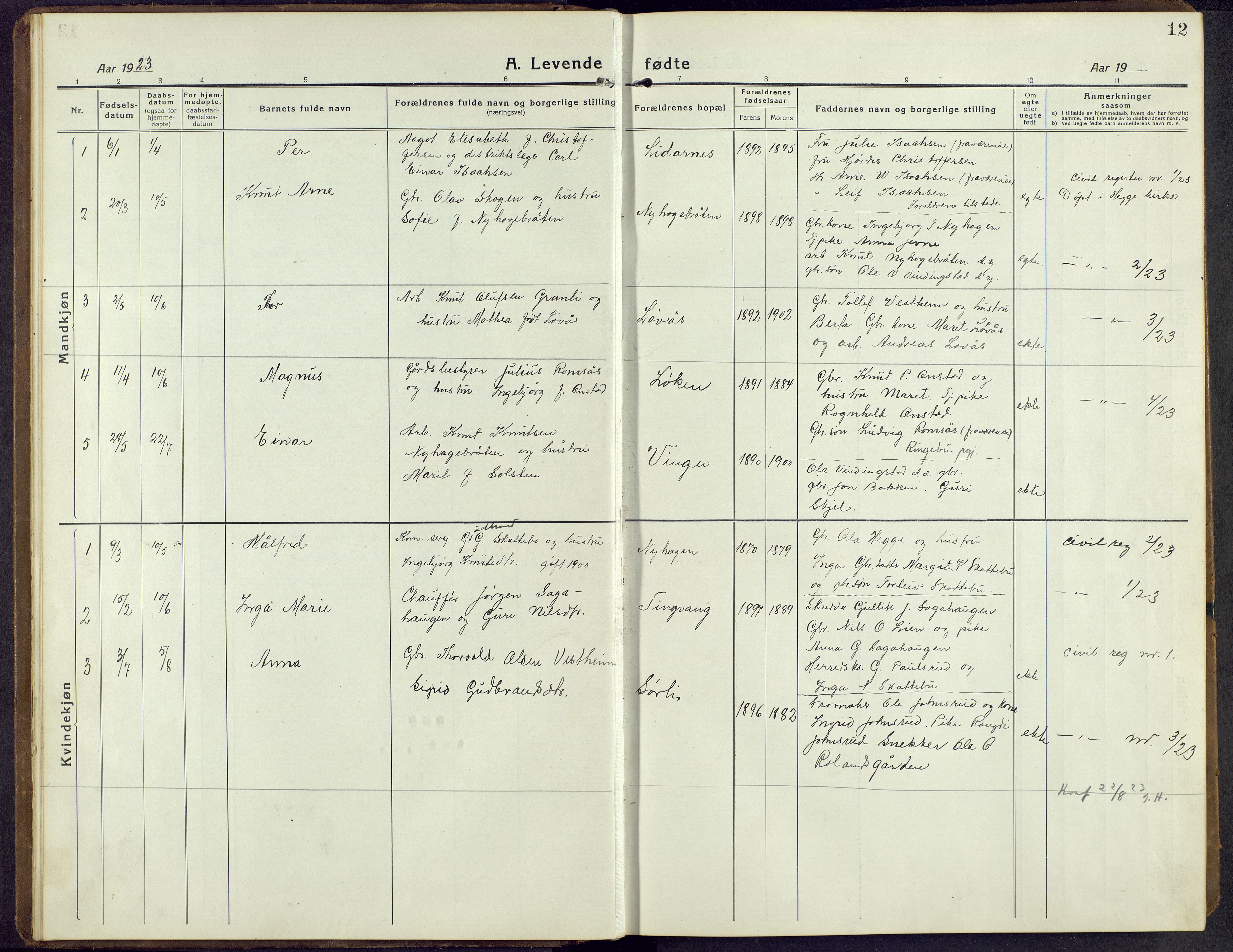 Øystre Slidre prestekontor, SAH/PREST-138/H/Ha/Hab/L0009: Parish register (copy) no. 9, 1917-1952, p. 12