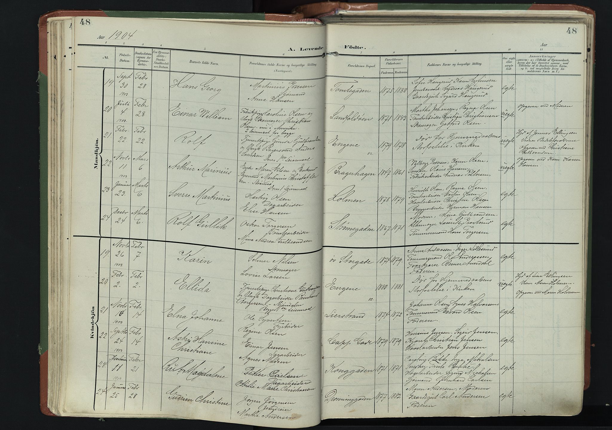 Bragernes kirkebøker, AV/SAKO-A-6/F/Fb/L0009: Parish register (official) no. II 9, 1902-1911, p. 48