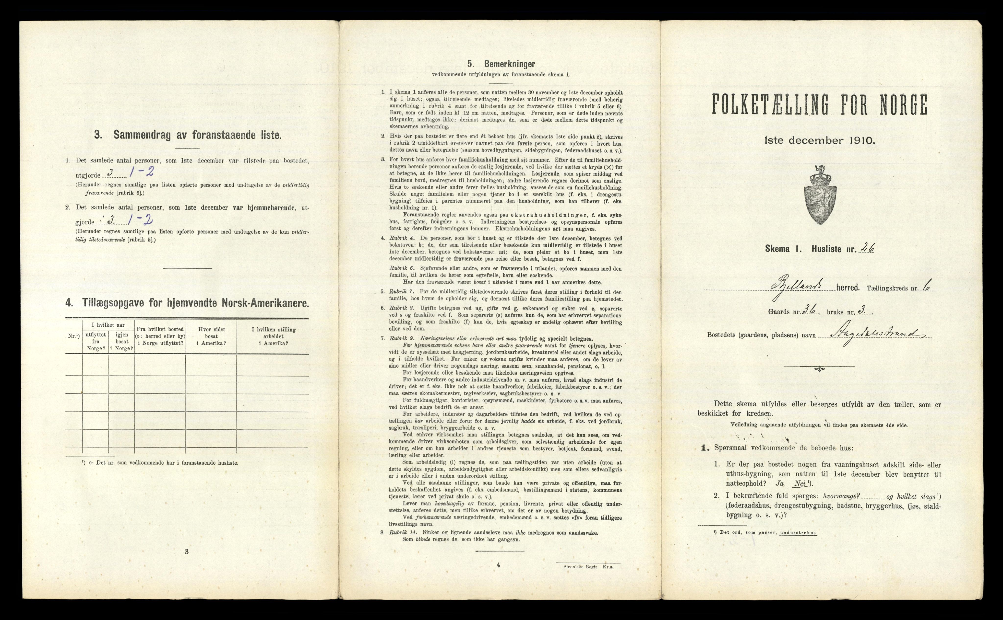 RA, 1910 census for Bjelland, 1910, p. 386