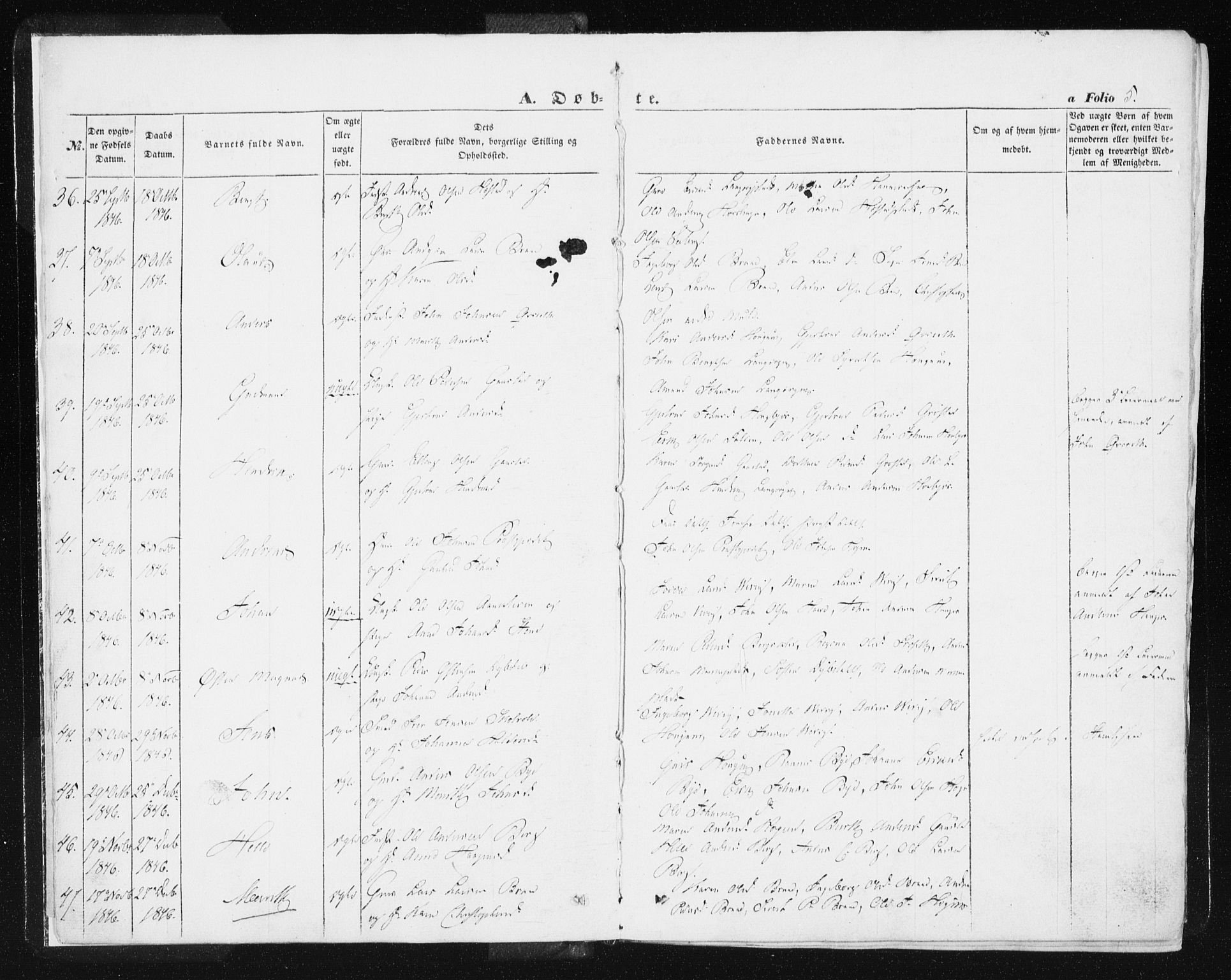 Ministerialprotokoller, klokkerbøker og fødselsregistre - Sør-Trøndelag, SAT/A-1456/612/L0376: Parish register (official) no. 612A08, 1846-1859, p. 5