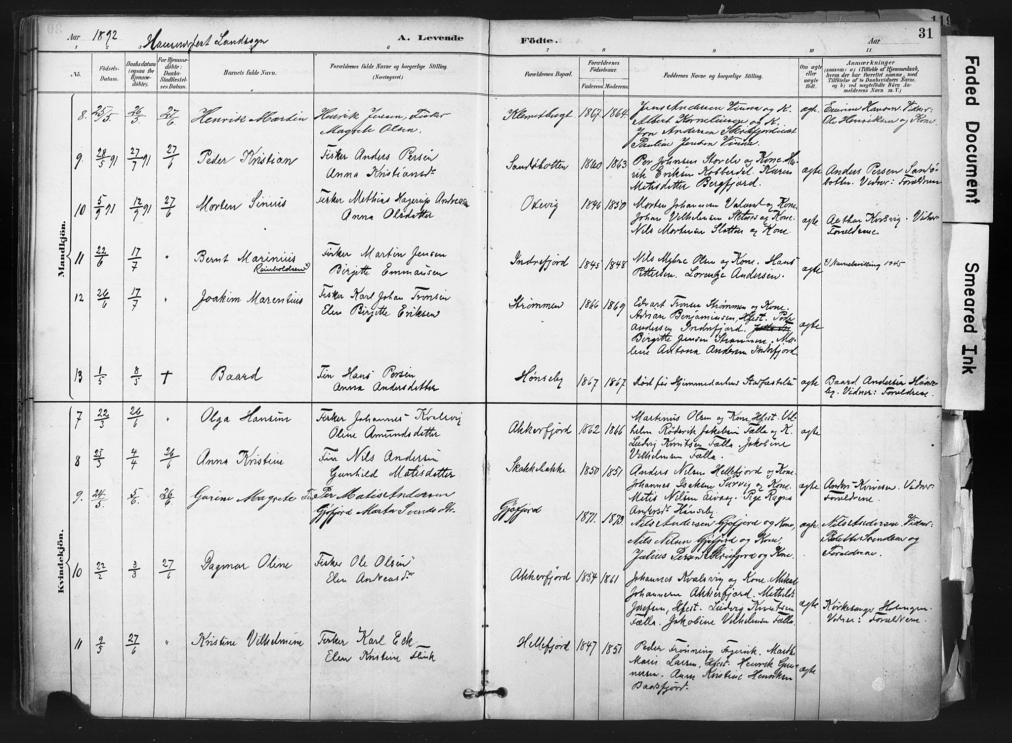 Hammerfest sokneprestkontor, SATØ/S-1347: Parish register (official) no. 11 /1, 1885-1897, p. 31