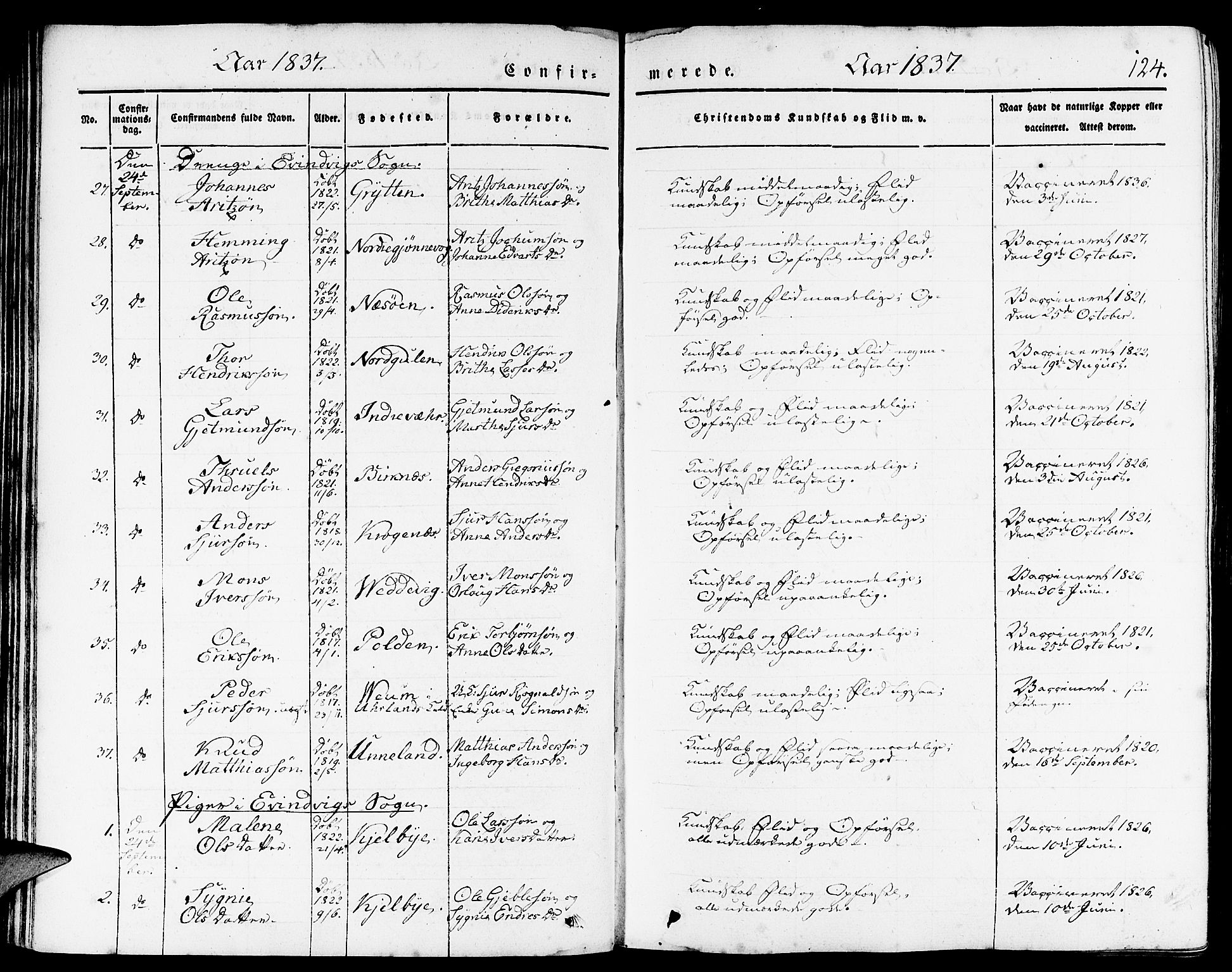 Gulen sokneprestembete, AV/SAB-A-80201/H/Haa/Haaa/L0020: Parish register (official) no. A 20, 1837-1847, p. 124