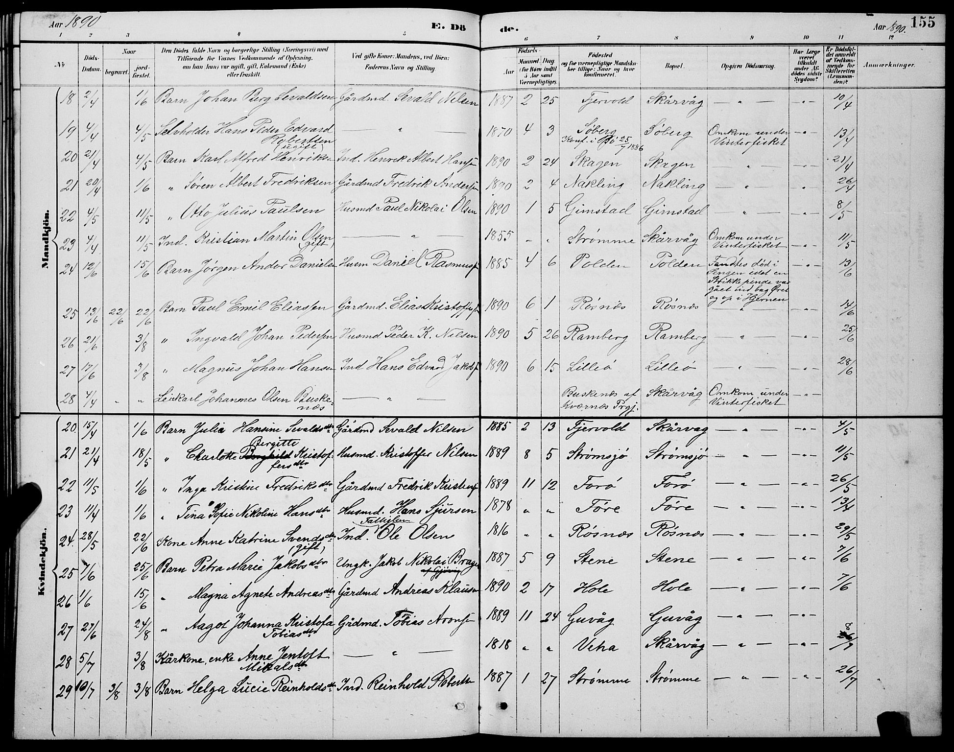 Ministerialprotokoller, klokkerbøker og fødselsregistre - Nordland, AV/SAT-A-1459/891/L1315: Parish register (copy) no. 891C04, 1886-1893, p. 155