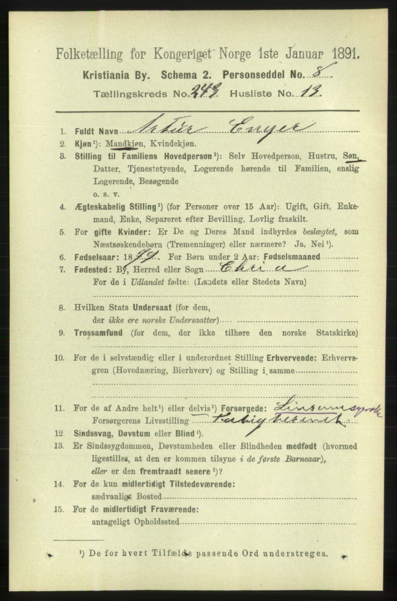 RA, 1891 census for 0301 Kristiania, 1891, p. 148097