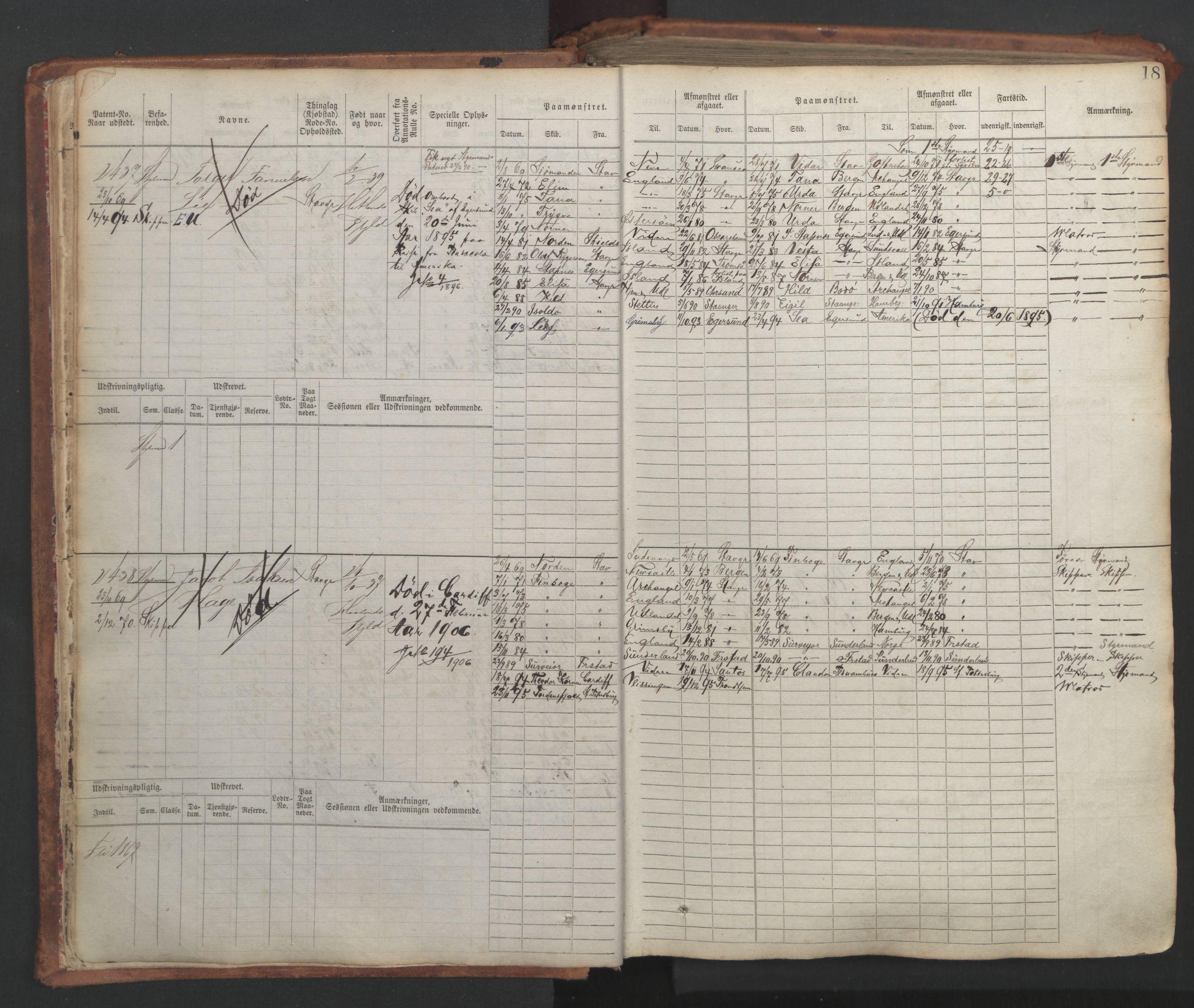 Stavanger sjømannskontor, AV/SAST-A-102006/F/Fb/Fbb/L0007: Sjøfartshovedrulle, patentnr. 2403-3604, 1869-1880, p. 21