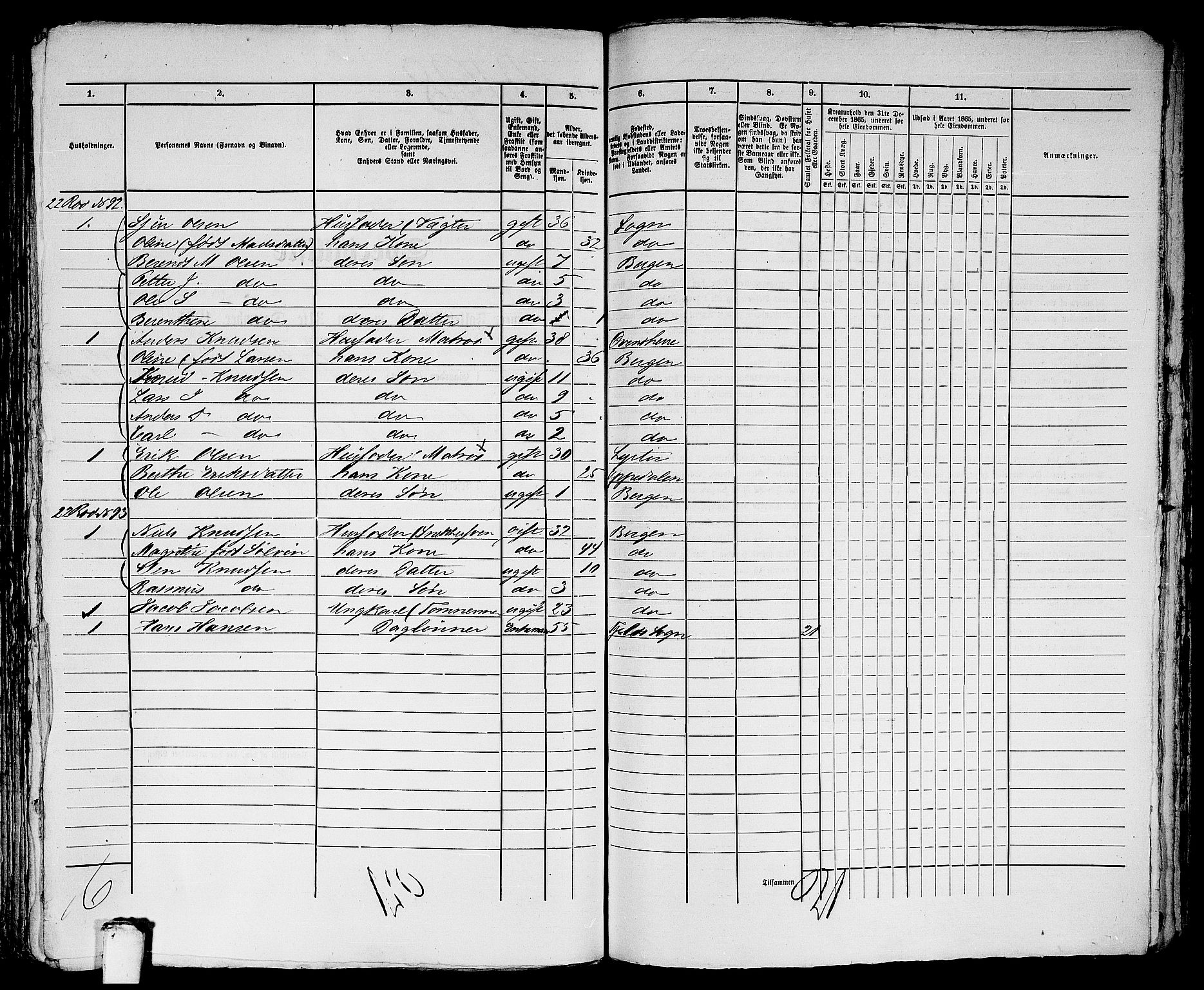 RA, 1865 census for Bergen, 1865, p. 4493