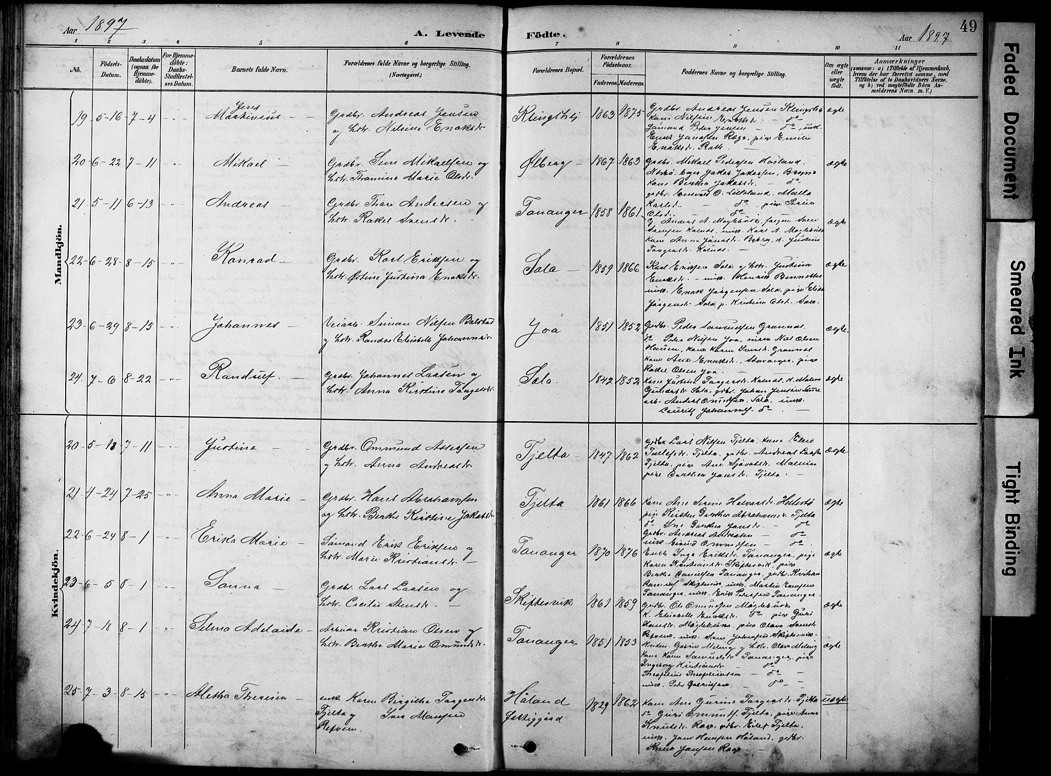 Håland sokneprestkontor, AV/SAST-A-101802/001/30BA/L0012: Parish register (official) no. A 11, 1889-1900, p. 49