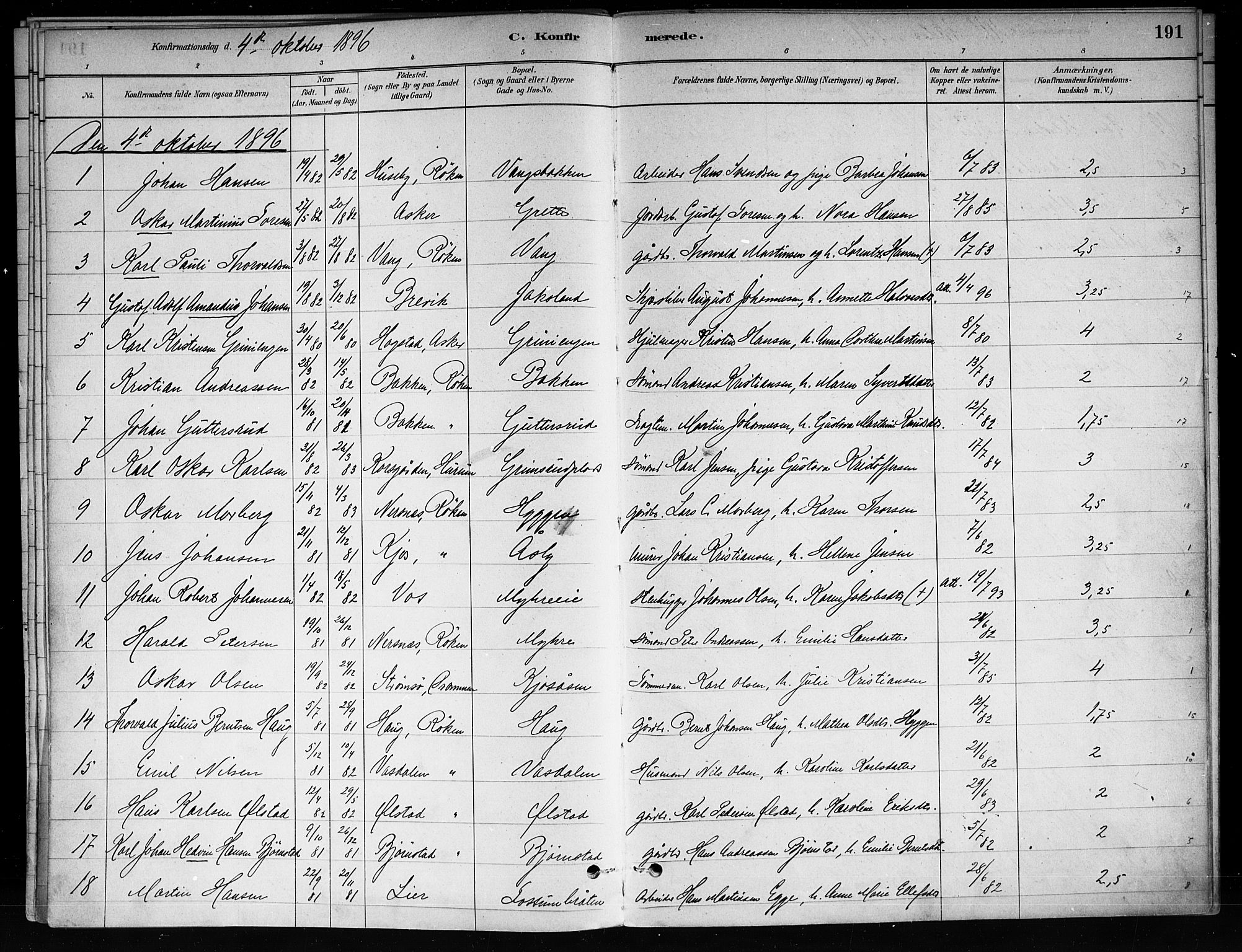 Røyken kirkebøker, SAKO/A-241/F/Fa/L0008: Parish register (official) no. 8, 1880-1897, p. 191