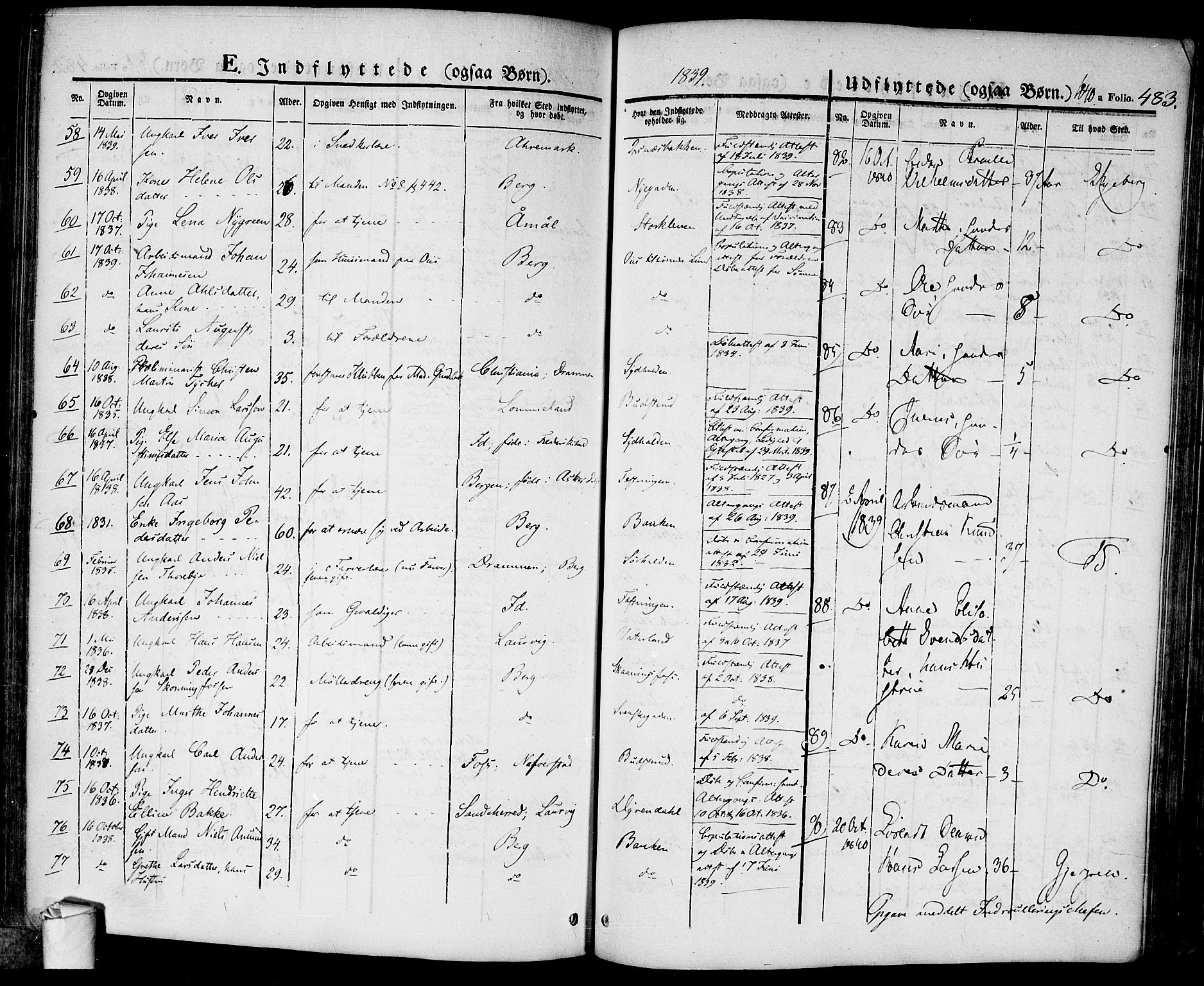 Halden prestekontor Kirkebøker, SAO/A-10909/F/Fa/L0005: Parish register (official) no. I 5, 1834-1845, p. 483