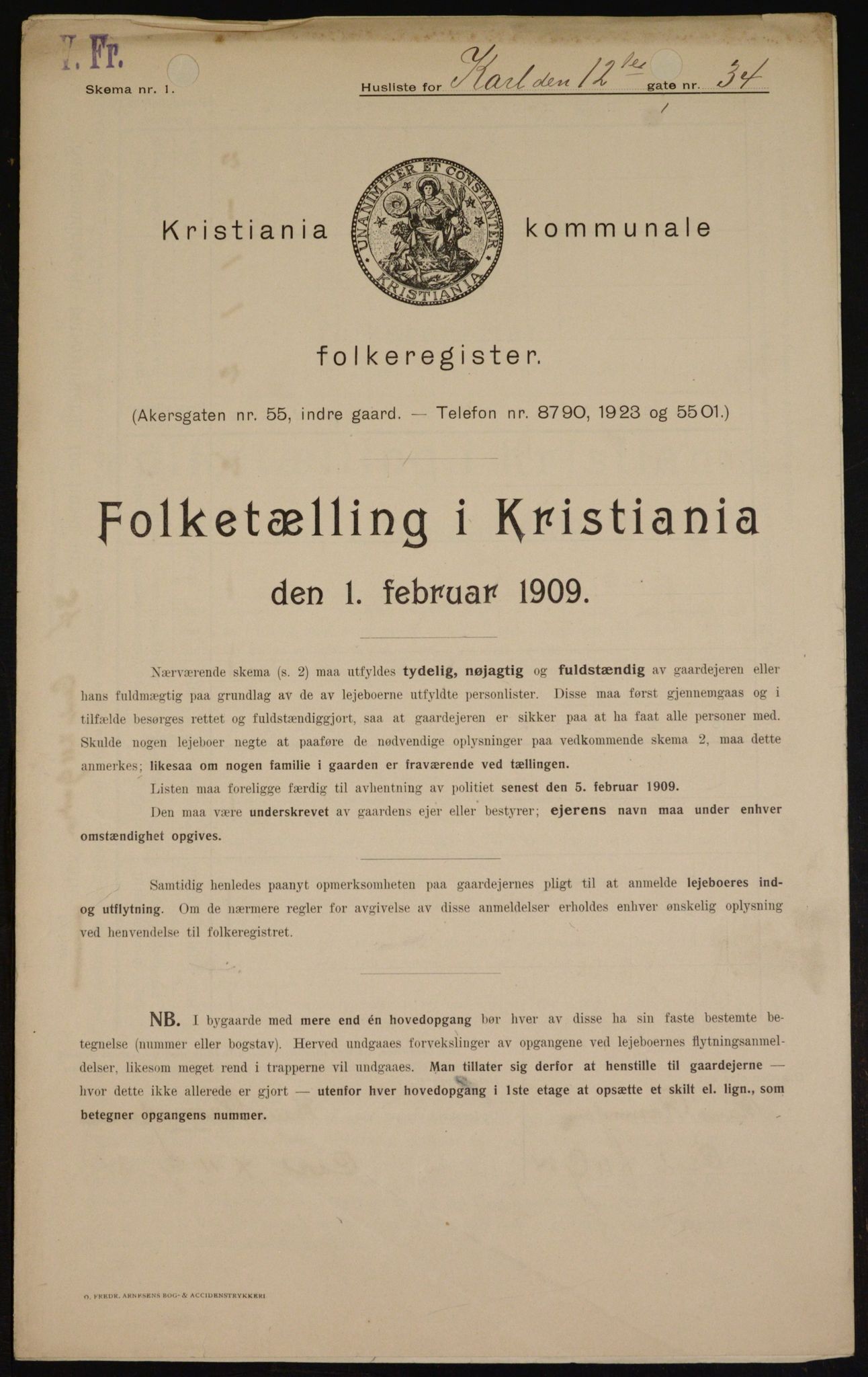 OBA, Municipal Census 1909 for Kristiania, 1909, p. 44407