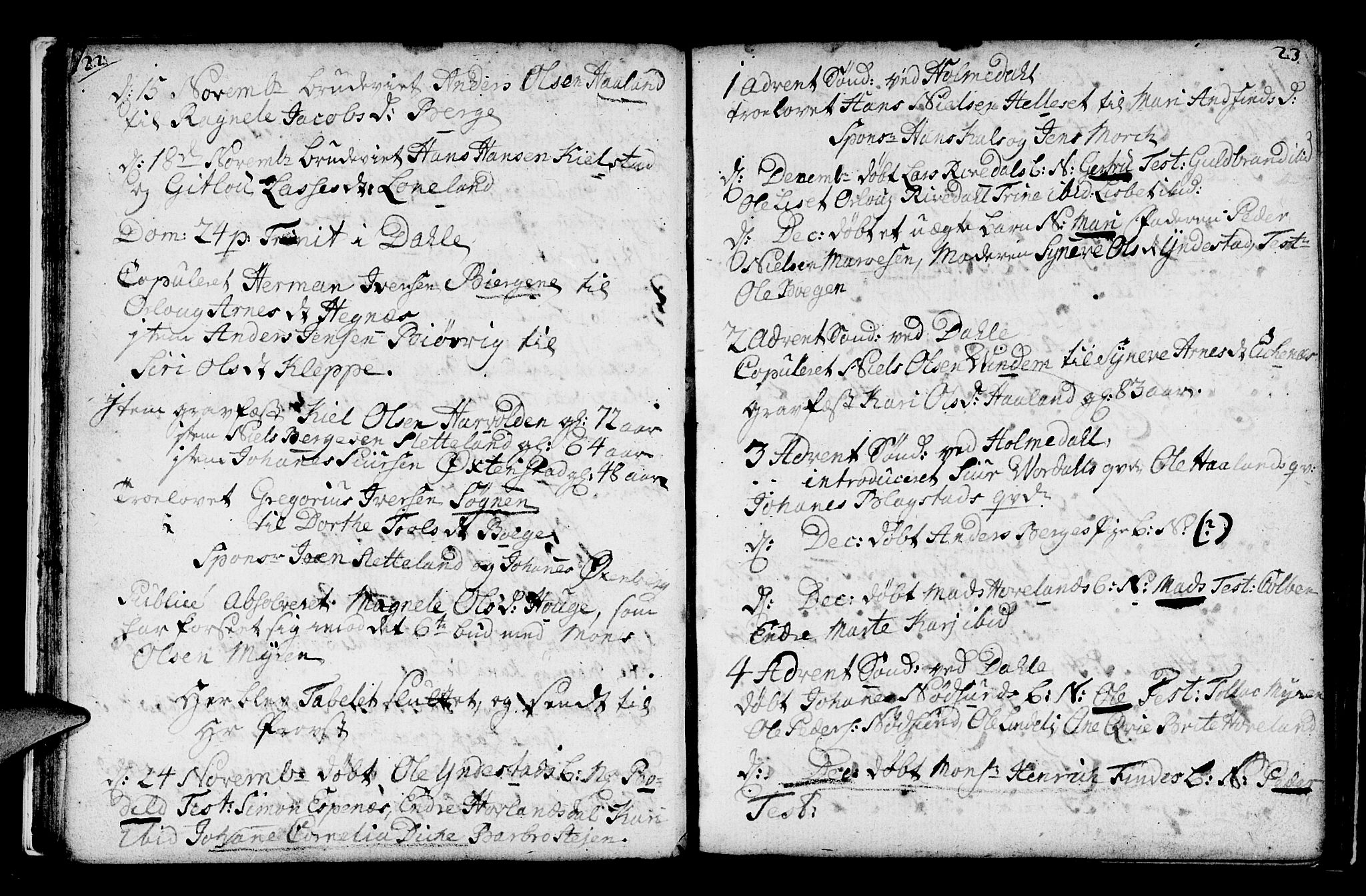 Fjaler sokneprestembete, SAB/A-79801/H/Haa/Haaa/L0001: Parish register (official) no. A 1, 1755-1778, p. 22-23
