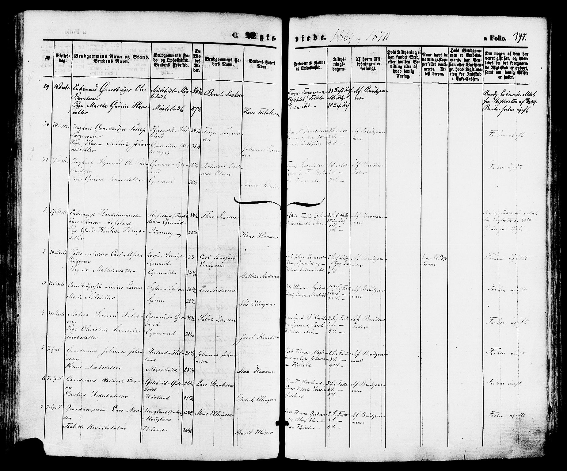 Eigersund sokneprestkontor, SAST/A-101807/S08/L0014: Parish register (official) no. A 13, 1866-1878, p. 397
